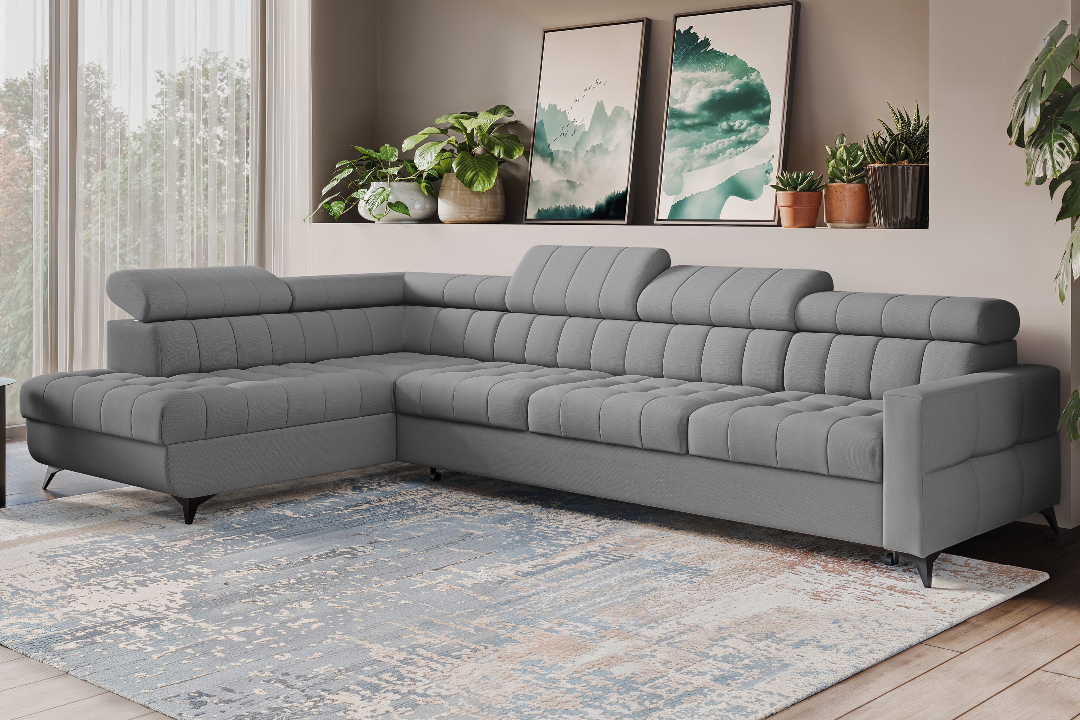 Rozkládací rohová sedací souprava Nardo Maxi levá - šedá Pretty 17 Rohová sedací souprava Nardo Maxi rozkládací levá - šedá plusz Pretty 17