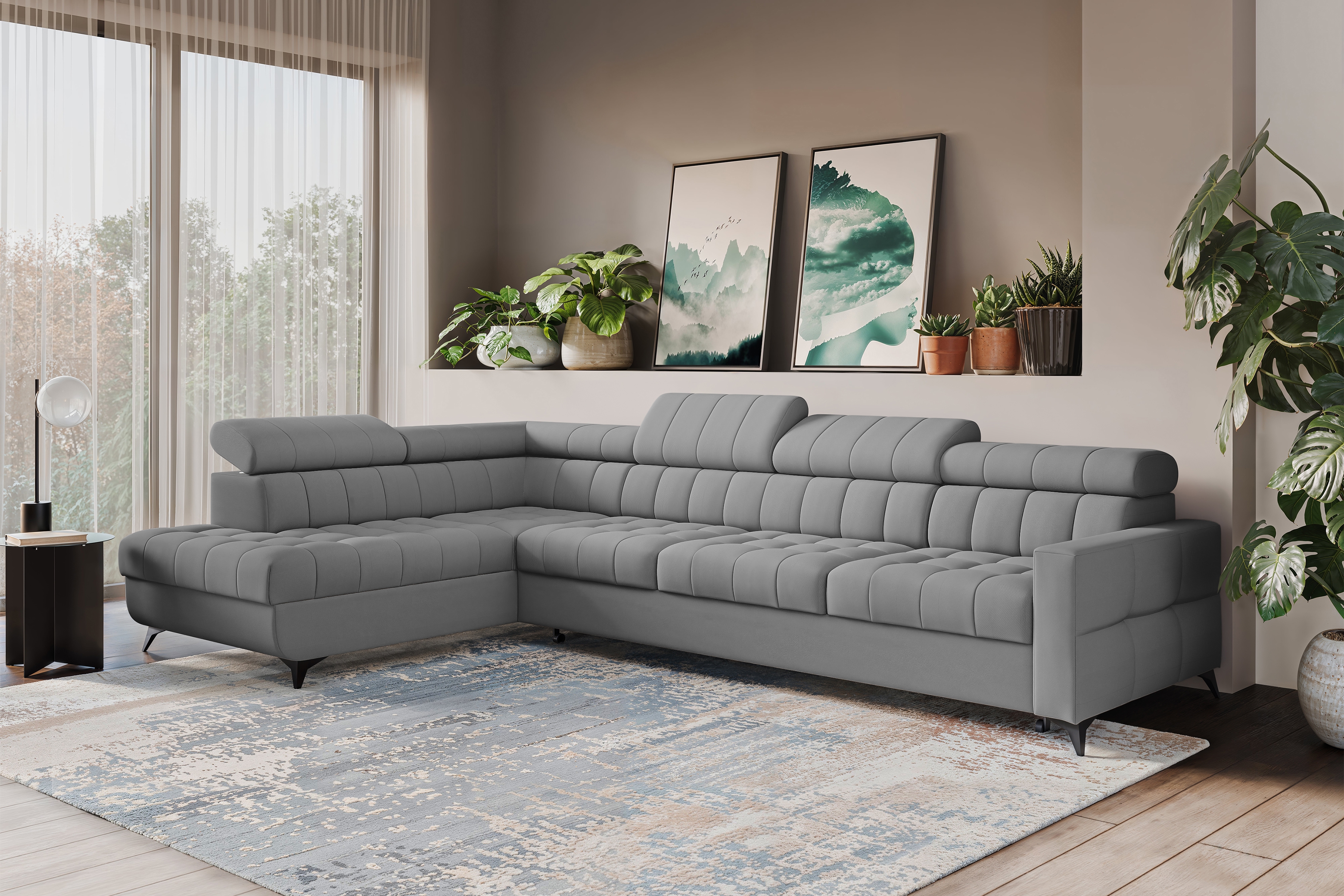 Rozkládací rohová sedací souprava Nardo Maxi levá - šedá Pretty 17 Rohová sedací souprava Nardo Maxi rozkládací levá - šedá plusz Pretty 17