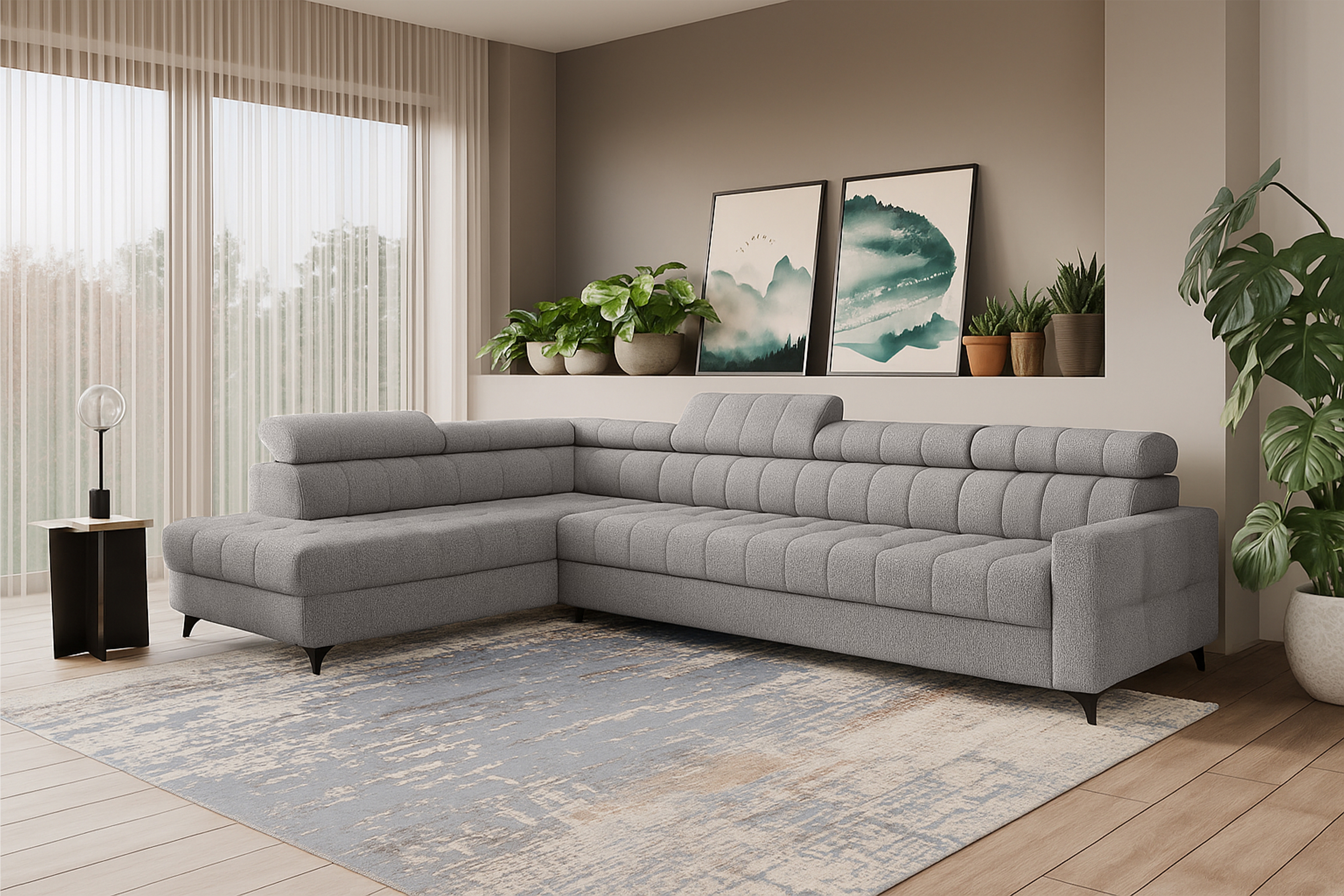 Rozkládací rohová sedací souprava Nardo Maxi levá - šedá Taro 11 Rohová sedací souprava Nardo Maxi rozkládací levá - šedá šenil latwoczyszczacy Taro 11