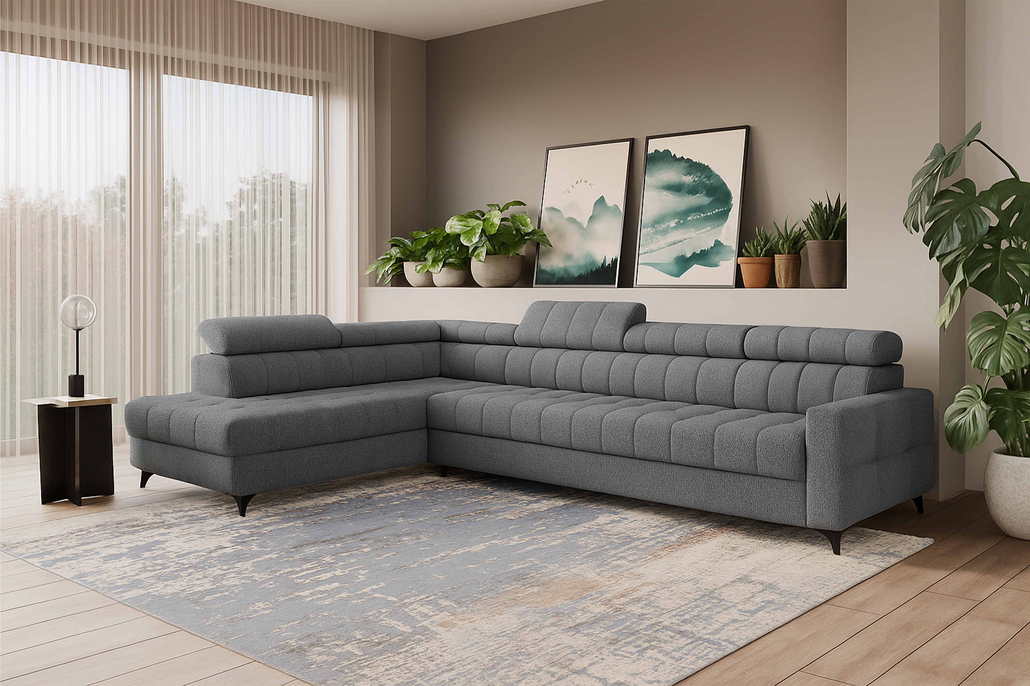 Rozkládací rohová sedací souprava Nardo Maxi levá - šedá Taro 97 Rohová sedací souprava Nardo Maxi rozkládací levá - šedá šenil latwoczyszczacy Taro 97 