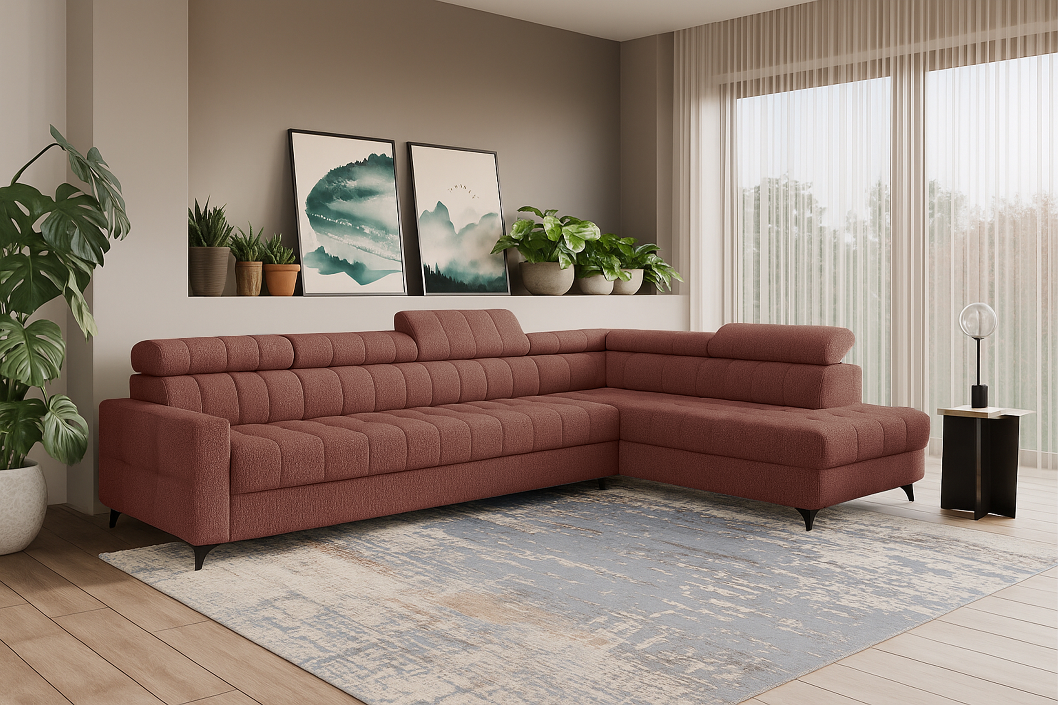 Rozkládací rohová sedací souprava Nardo Maxi pravá - hnědá Taro 57 Rohová sedací souprava Nardo Maxi rozkládací pravá - hnědá šenil latwoczyszczacy Taro 57 