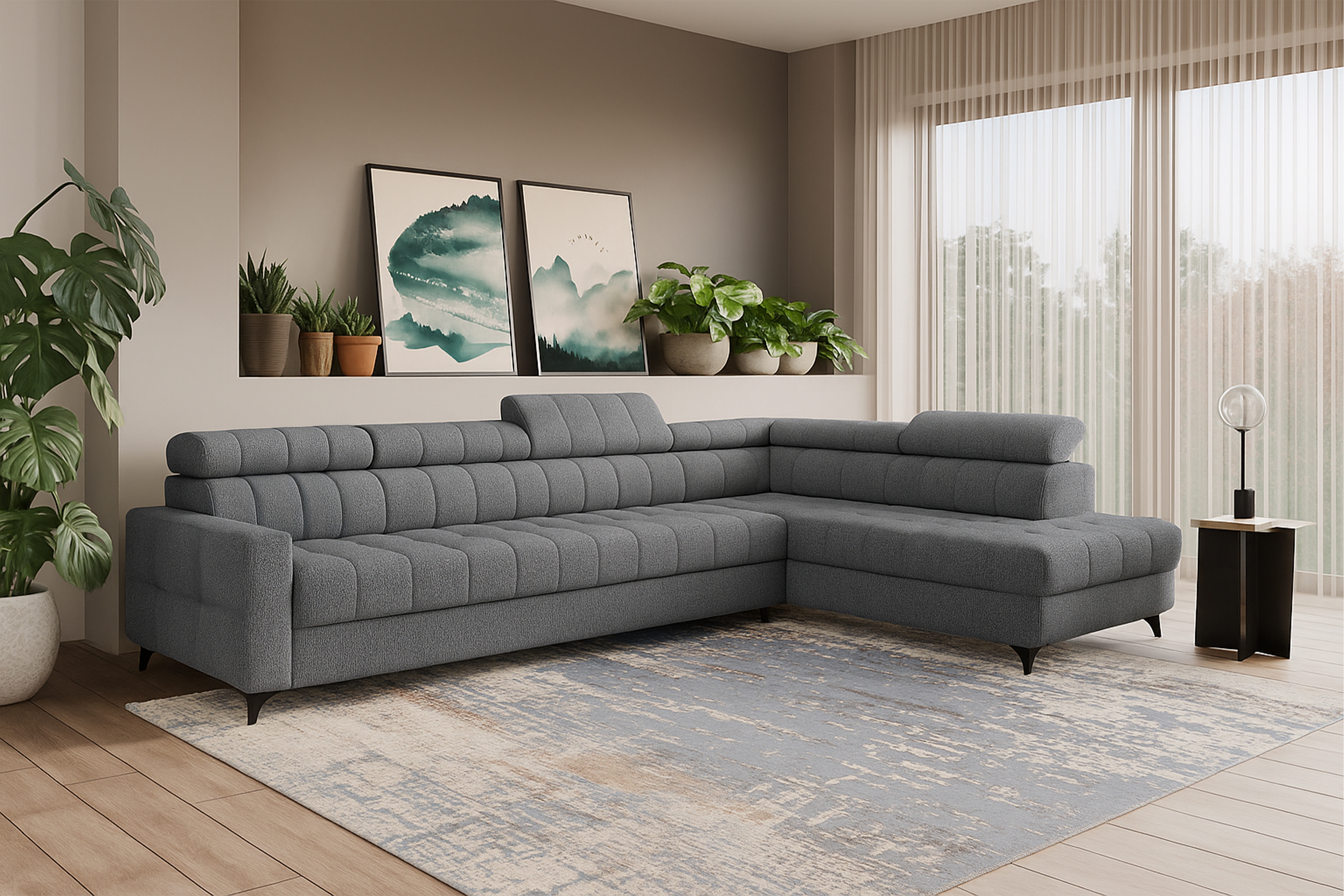 Rozkládací rohová sedací souprava Nardo Maxi pravá - šedá Taro 97 Rohová sedací souprava Nardo Maxi rozkládací pravá - šedá šenil latwoczyszczacy Taro 97 