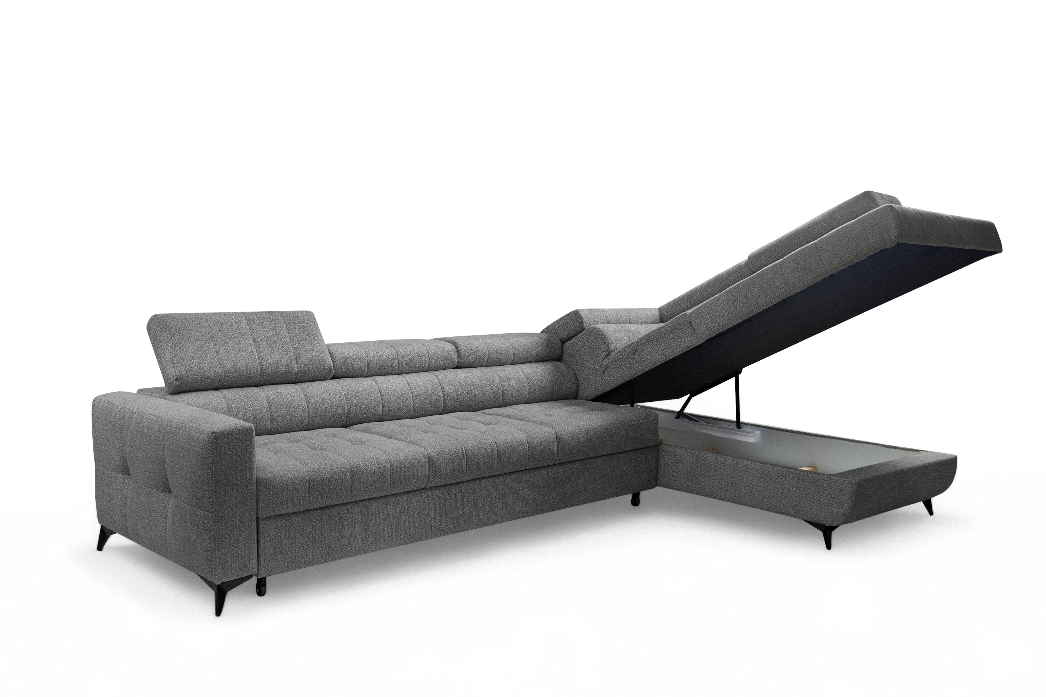 Rozkládací rohová sedací souprava Nardo Maxi pravá - šedá Taro 97 Rohová sedací souprava Nardo Maxi rozkládací pravá - šedá šenil latwoczyszczacy Taro 97 