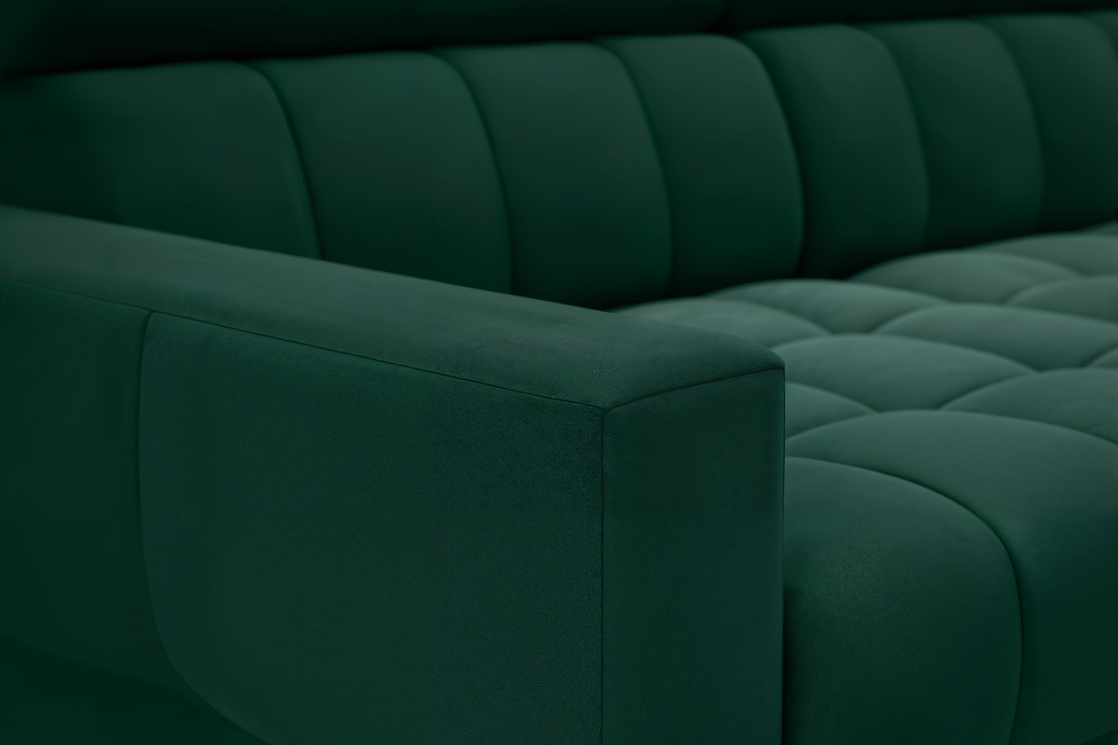 Rozkládací rohová sedací souprava Nardo Maxi pravá - zelená Bluvel 78 Rohová sedací souprava Nardo Maxi rozkládací pravá - zelená samet Bluvel 78