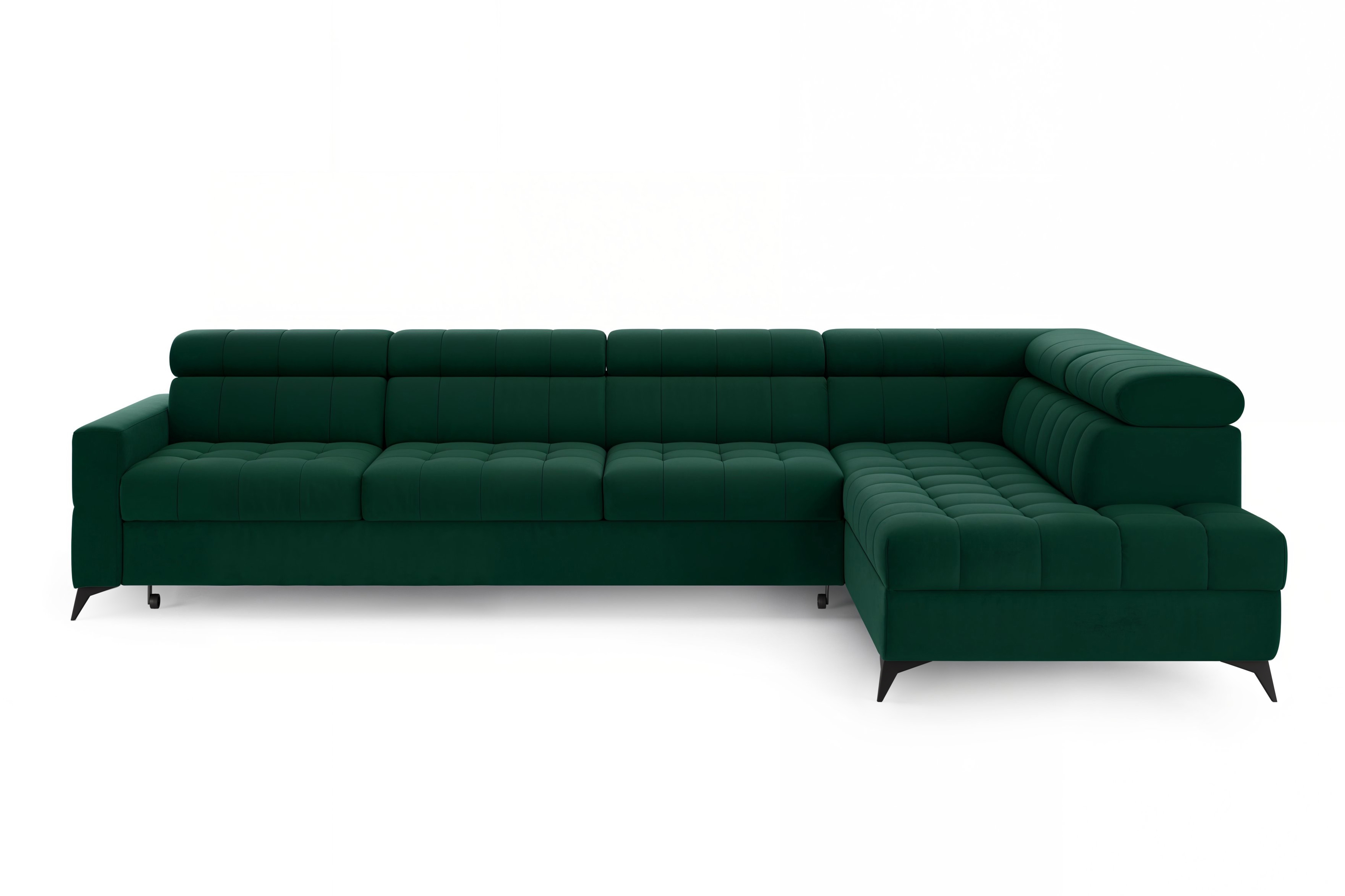 Rozkládací rohová sedací souprava Nardo Maxi pravá - zelená Bluvel 78 Rohová sedací souprava Nardo Maxi rozkládací pravá - zelená samet Bluvel 78