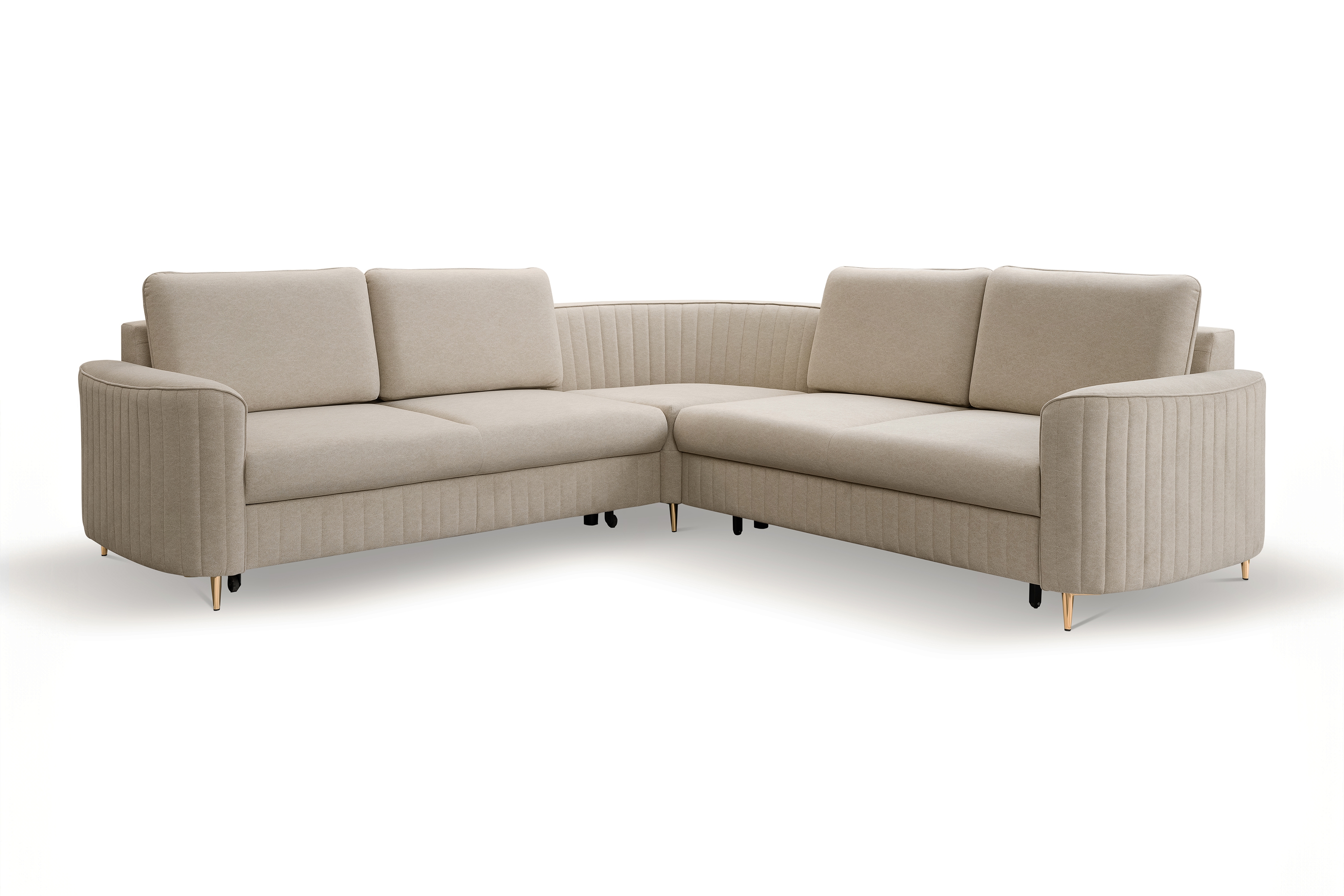 Rohová sedacia súprava Nares rozkladacia s úložným priestorom pravá - béžový zamat Castel 15 Rohová sedacia súprava Nares s funkciou spania a úložným priestorom na posciel - béžový welwet Castel 15