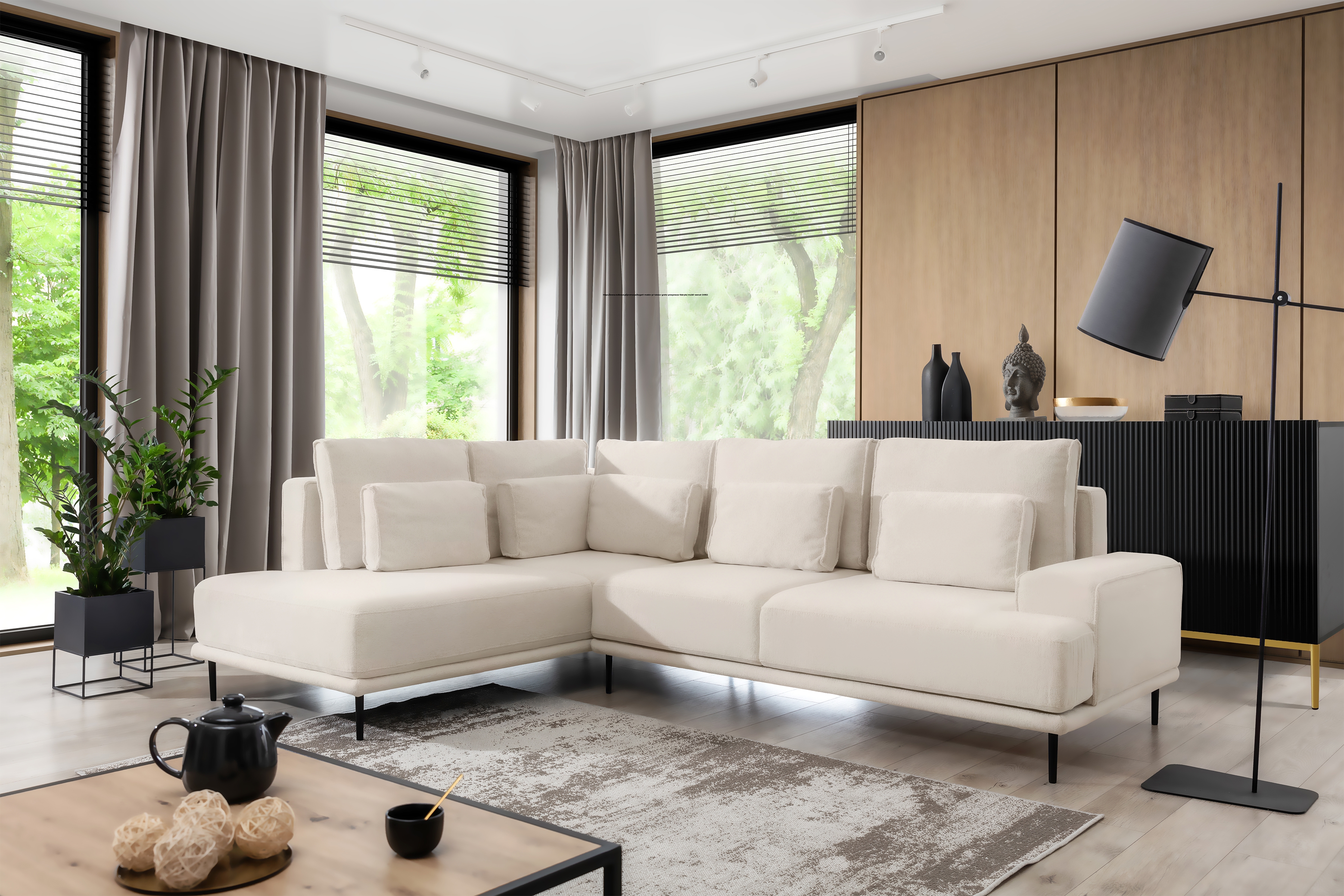 Rozkládací rohová sedací souprava Nicole L levá - krémový samet Matt Velvet 6 / černé nožky Rohová sedací souprava Nicole L rozkladany pro obývacího pokoje levá - Krémový samet Matt Velvet 6 / Nohy černá 