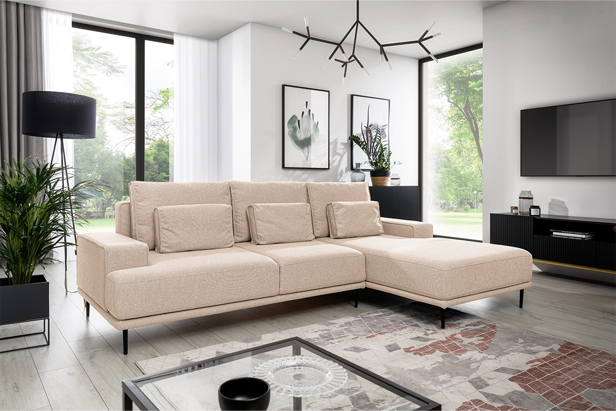 Rohová sedacia súprava Nicole Mini rozkladacia pravá - béžová tkanina Magni 206-03 / čierne nožičky Rohová sedacia súprava Nicole Mini rozkladany pravá strana - Béžová plecionka Magni 206-03 / nožičky čierny 