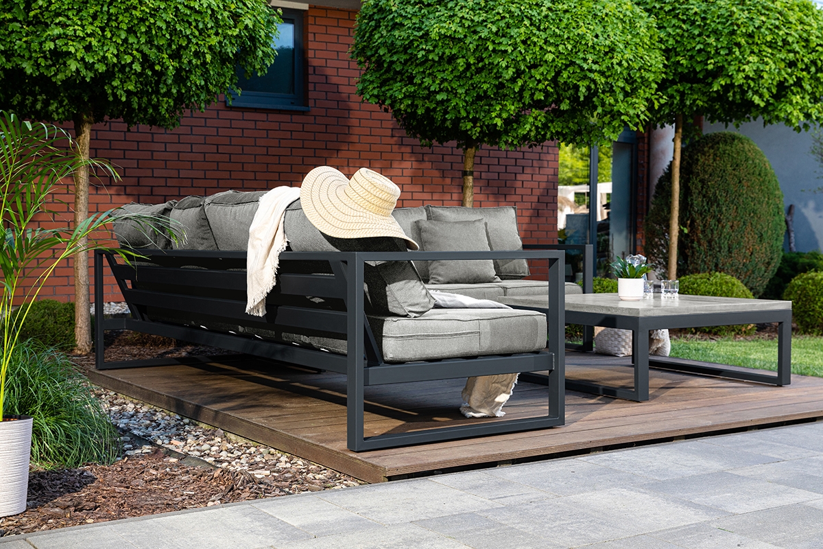 Zahradní rohová sedací souprava Bayamo s konferenčním stolkem - černá zahradní nábytek s konferenčním stolkem