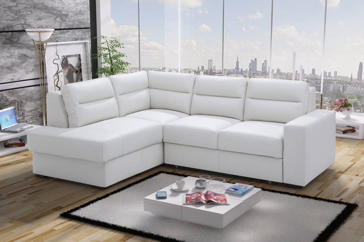 Kožená rohová sedací souprava Paris Bílý Rohová sedací souprava 