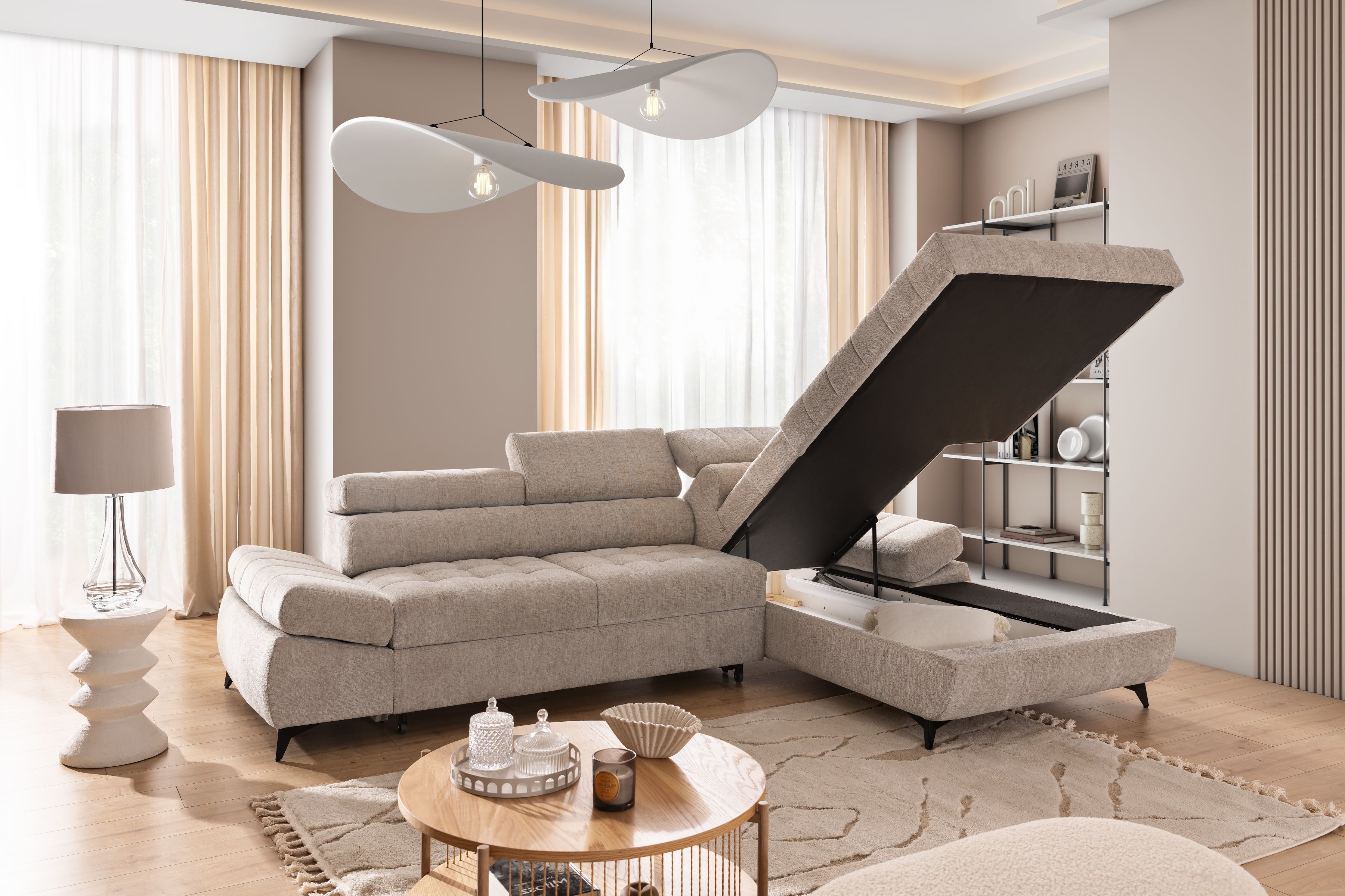 Rohová sedacia súprava Valoris Mini pravá s funkciou spania - béžový šenil Perfect Harmony 07 Rohová sedacia súprava pravá strana s funkciou spánku Valoris Mini - béžový šenil Perfect harmony 07