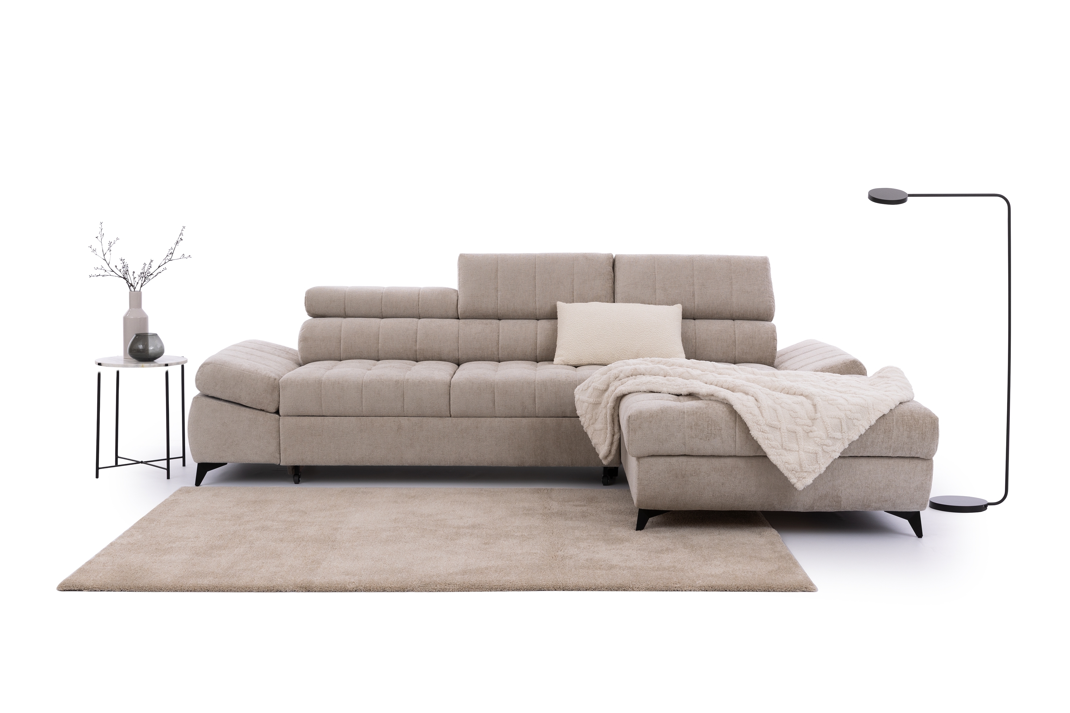 Rohová sedacia súprava Valoris Mini pravá s funkciou spania - béžový šenil Perfect Harmony 07 Rohová sedacia súprava pravá strana s funkciou spánku Valoris Mini - béžový šenil Perfect harmony 07