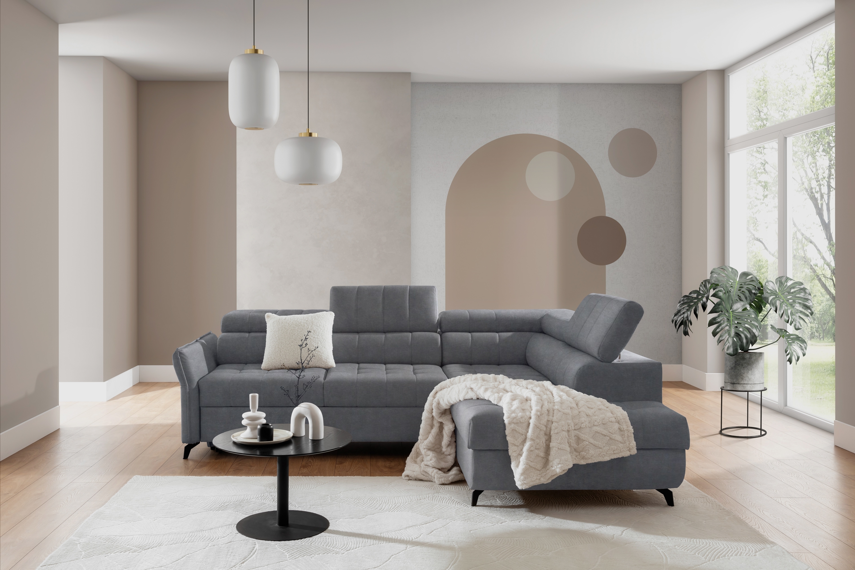 Rohová sedacia súprava pravá rozkladacia Elarias L - šedý zamat ľahkočistiaci Cloud 82 Rohová sedacia súprava pravá strana s funkciou spania Elarias L - šedý zamat ľahkočistiaci Cloud 82