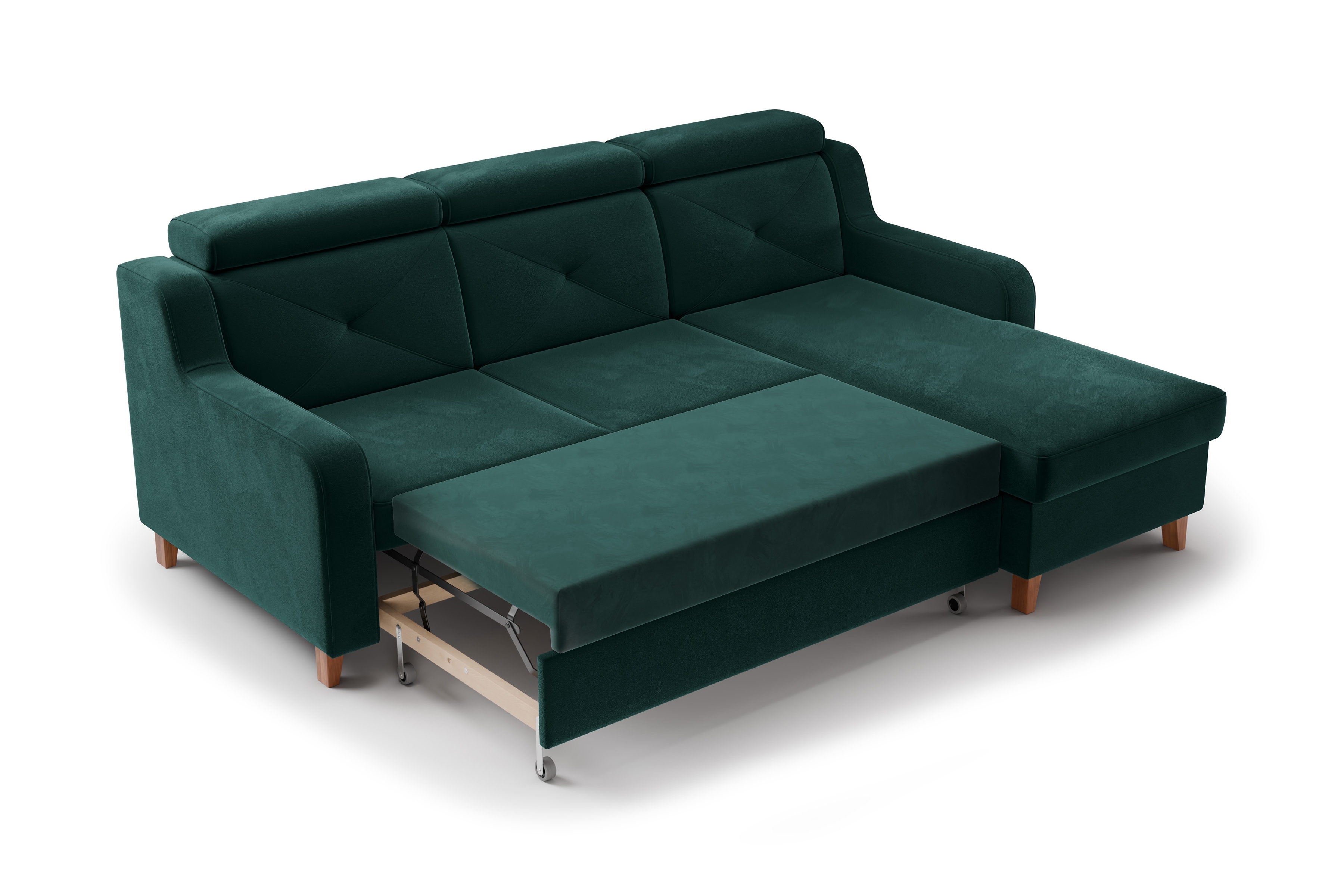 Rozkladacia rohová sedacia súprava Laksaro pravá - zelený zamat Trinity 28 Rohová sedacia súprava pravá strana s funkciou spania Laksaro - Zelený zamat Trinity 28