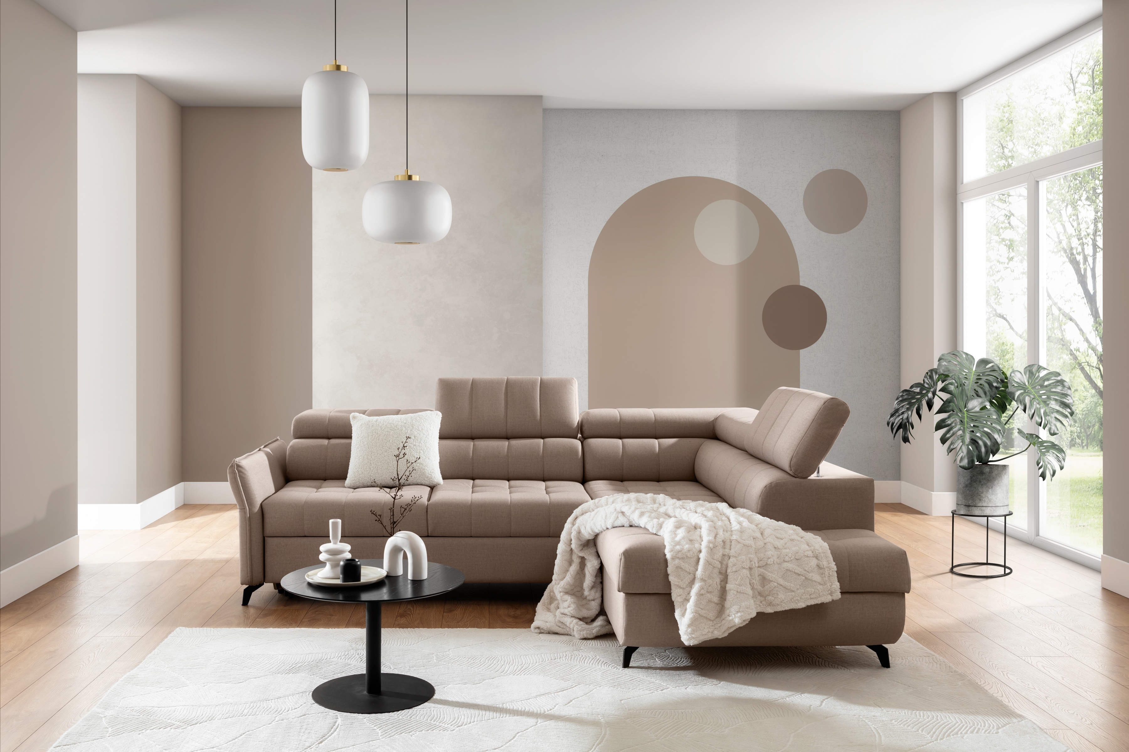 Rohová sedacia súprava Elarias L pravá s funkciou spania - hnedá tkanina Vena 14 Rohová sedacia súprava pravá strana s funkciou spánku Elarias L - Hnedá látka Vena 14