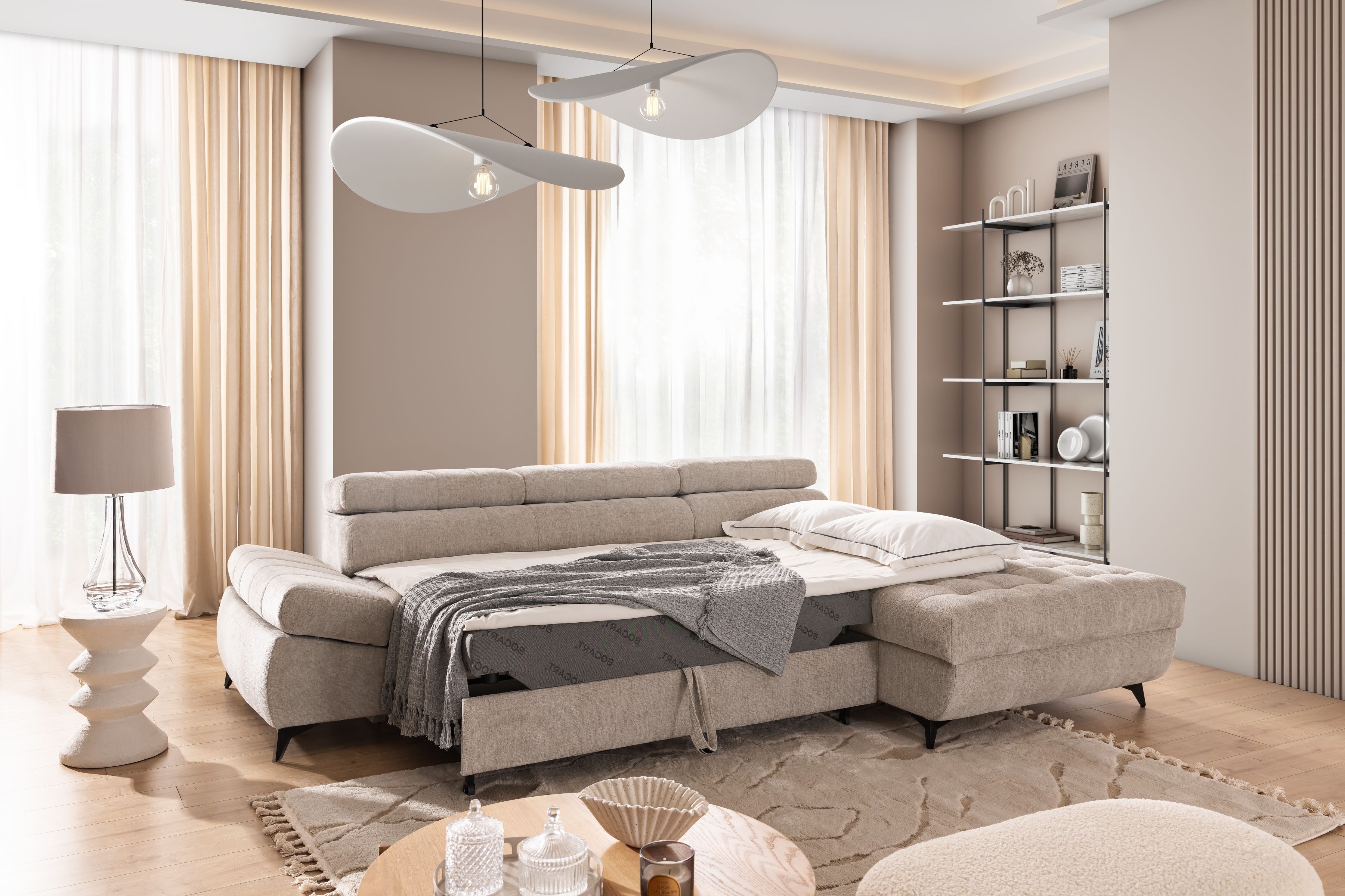 Rohová sedacia súprava Valoris Mini pravá s funkciou spania - béžový šenil Perfect Harmony 07 Rohová sedacia súprava pravá strana s funkciou spánku Valoris Mini - béžový šenil Perfect harmony 07