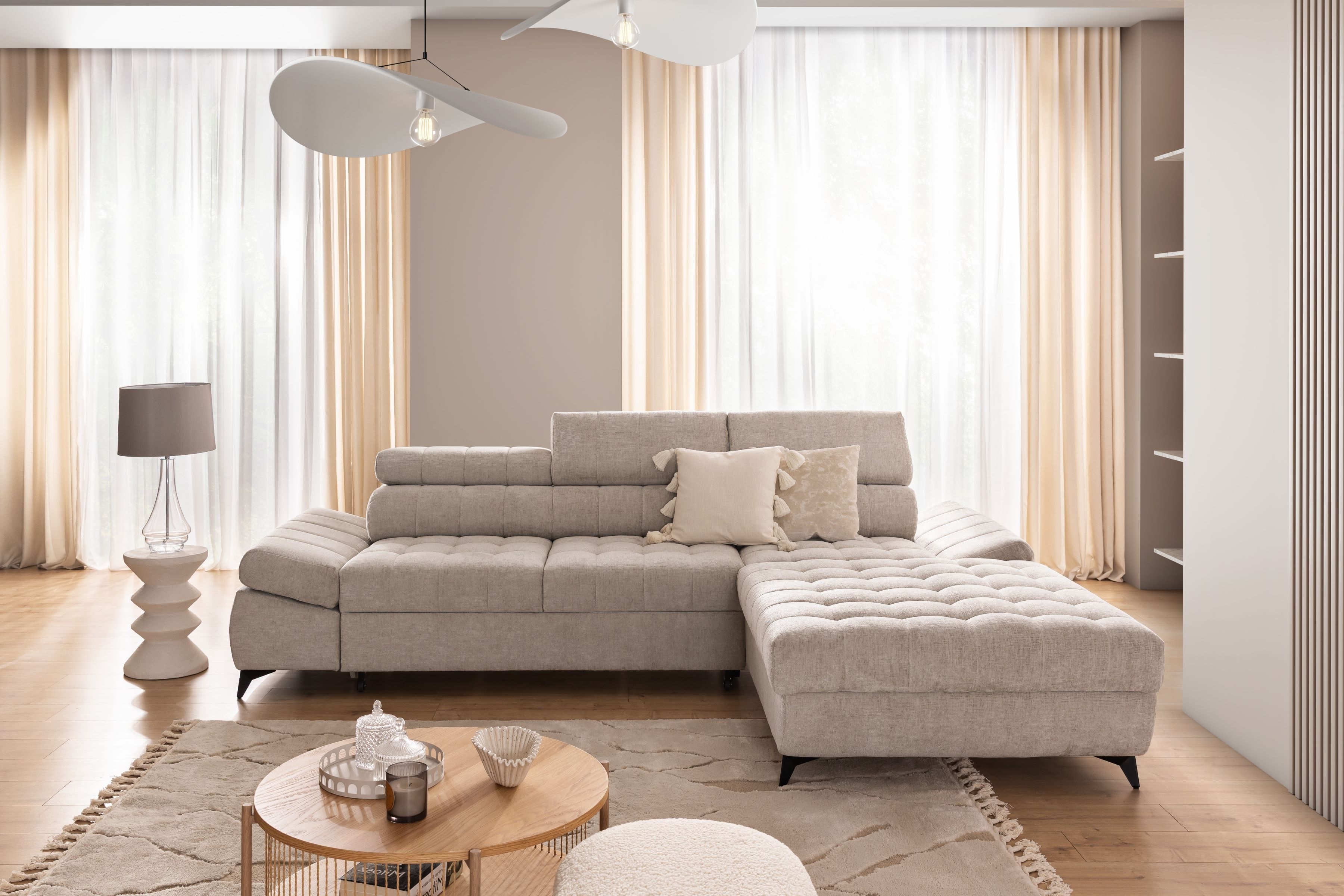 Rohová sedacia súprava Valoris Mini pravá s funkciou spania - béžový šenil Perfect Harmony 07 Rohová sedacia súprava pravá strana s funkciou spánku Valoris Mini - béžový šenil Perfect harmony 07