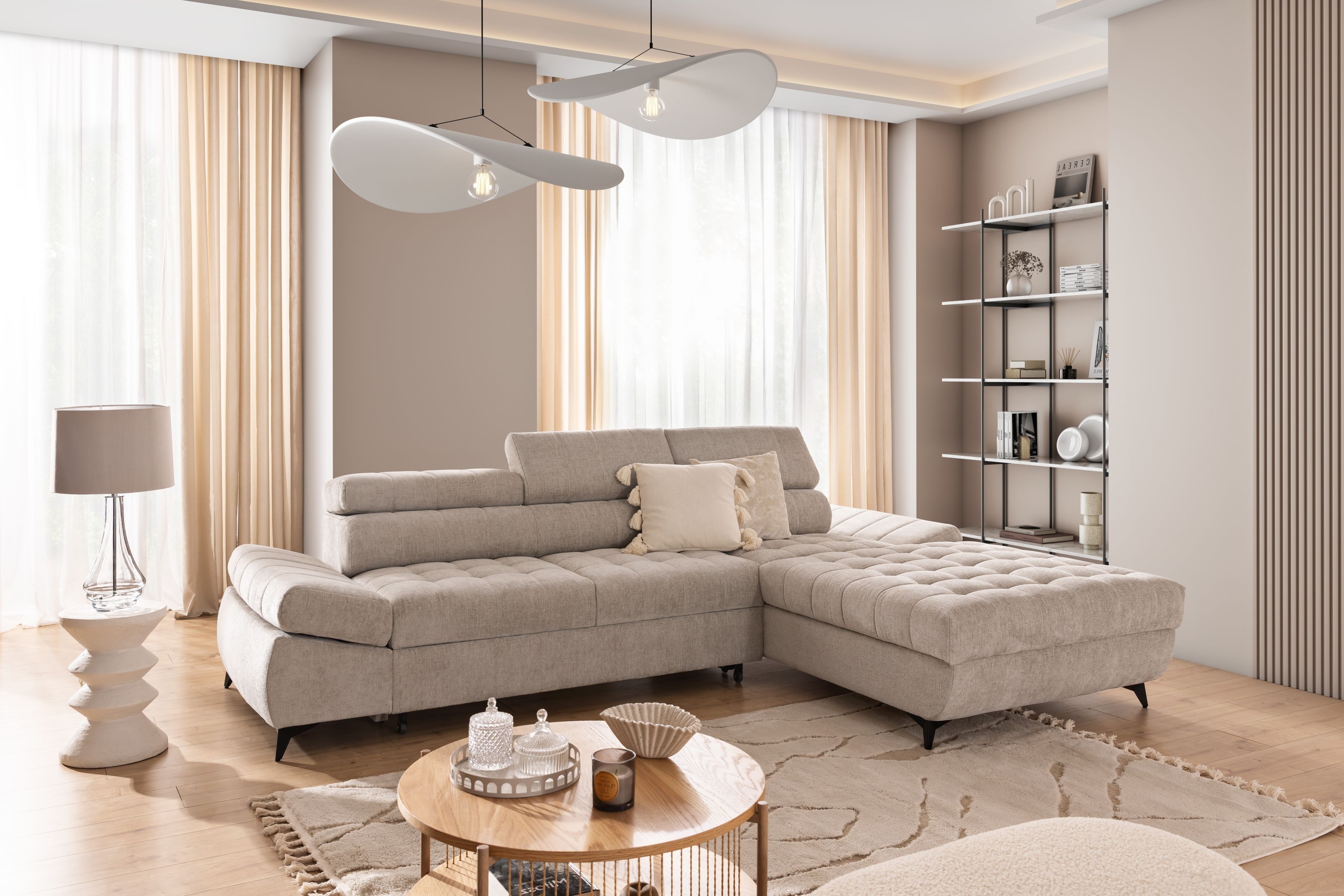 Rohová sedacia súprava Valoris Mini pravá s funkciou spania - béžový šenil Perfect Harmony 07 Rohová sedacia súprava pravá strana s funkciou spánku Valoris Mini - béžový šenil Perfect harmony 07