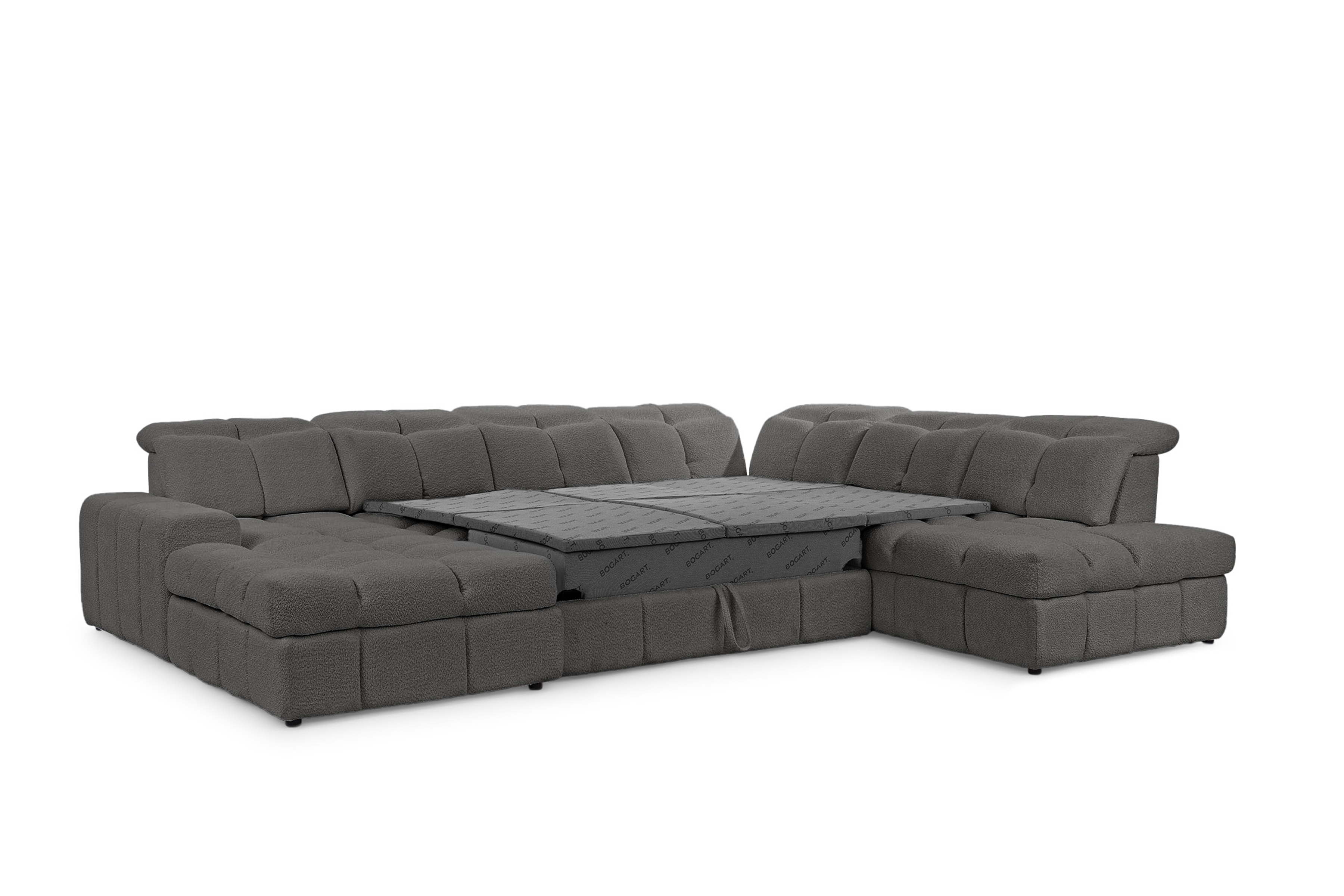 Elektrický rozkládací rohový gauč Magnelio U II pravý - šedá bouclé Catch Me 25 Rohová sedací souprava pravá rozkládací z elektricky wysuwanym sedadlem Magnelio U II - šedá boucle Catch Me 25 