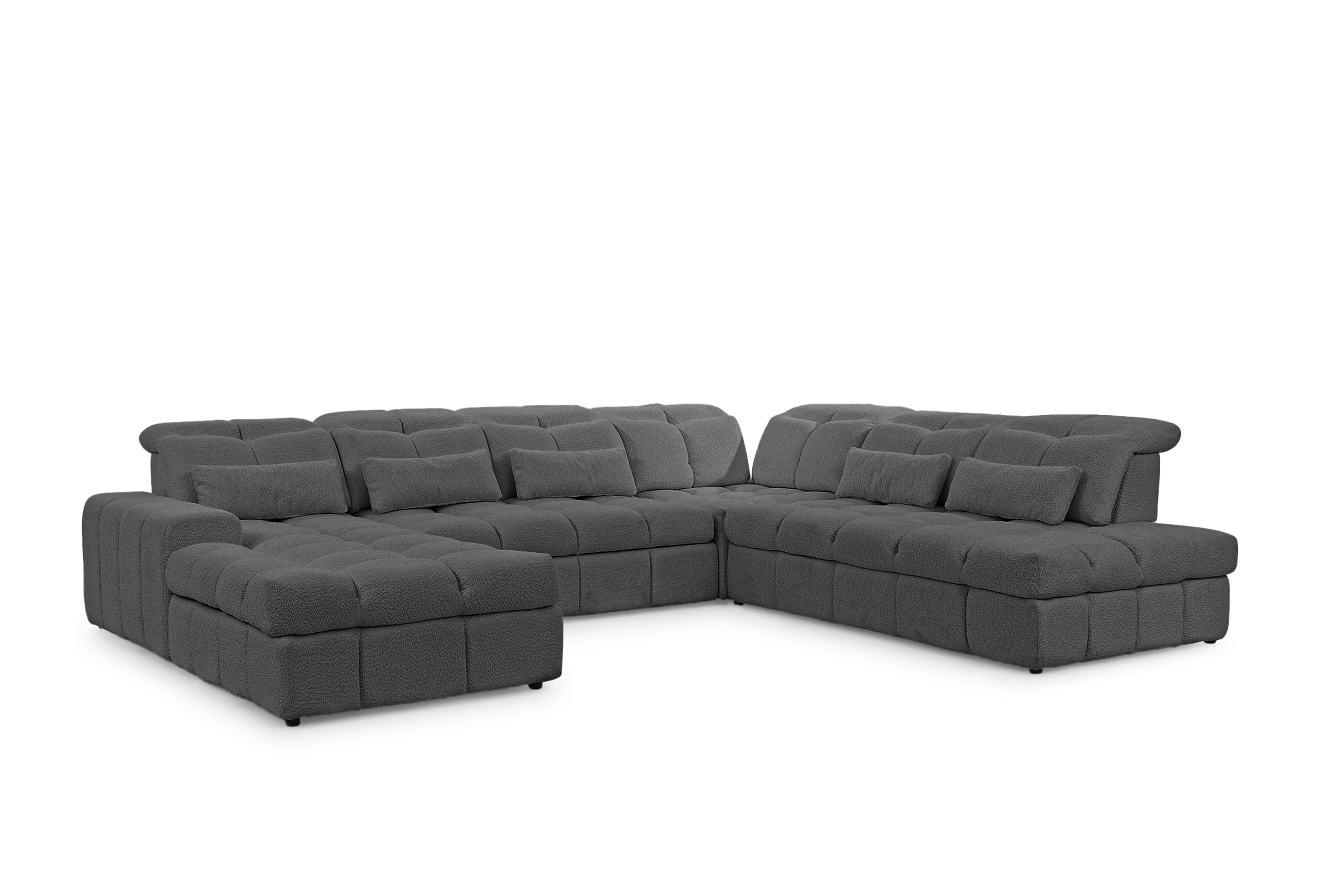 Elektrický rozkládací rohový gauč Magnelio U II pravý - šedá bouclé Catch Me 25 Rohová sedací souprava pravá rozkládací z elektricky wysuwanym sedadlem Magnelio U II - šedá boucle Catch Me 25 