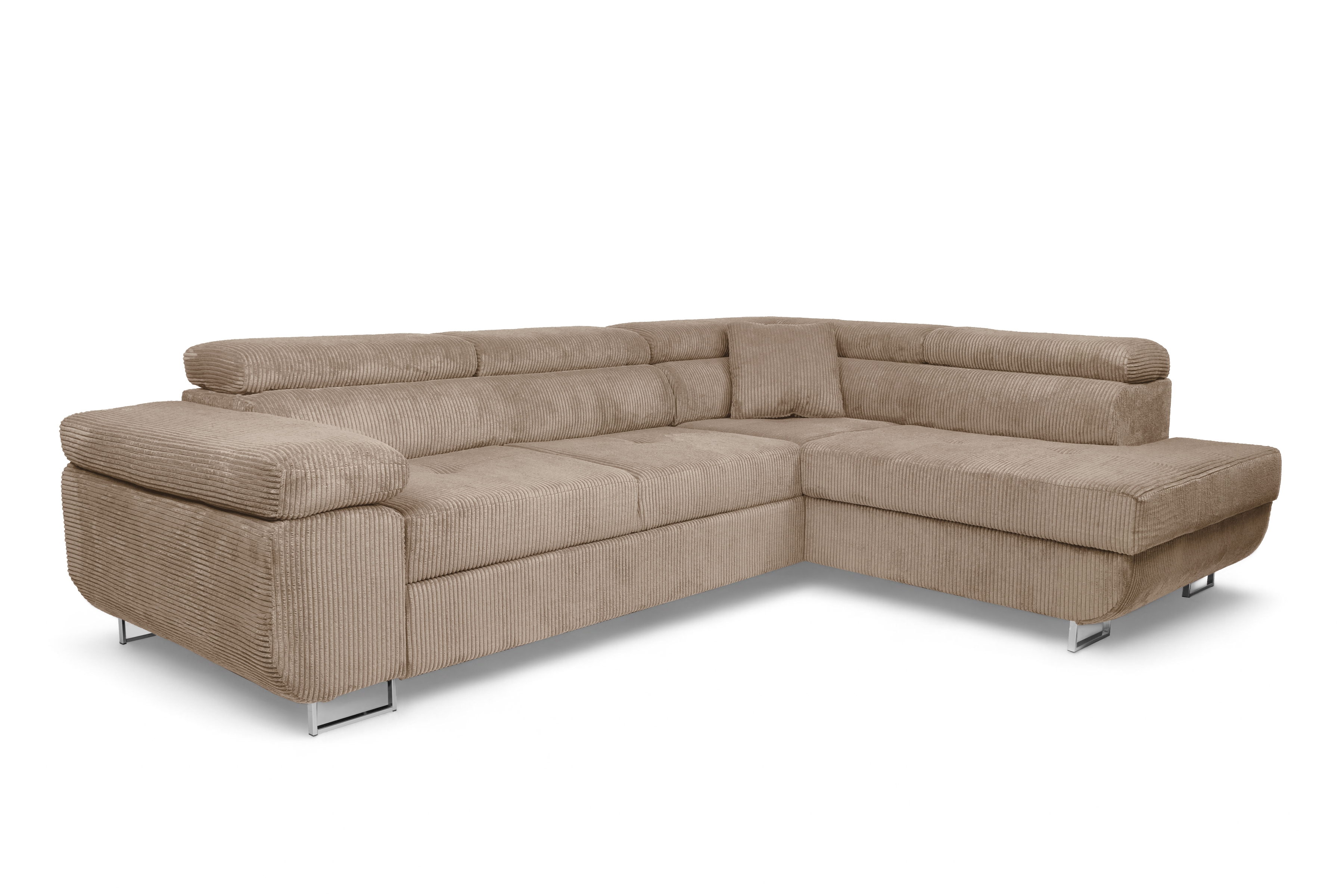 Rohová sedací souprava Annabelle L pravá - béžová Lincoln 17 / chromované nožky Rohová sedací souprava pravá strana do obývacího pokoje Annabelle - béžový manšestr Lincoln 17