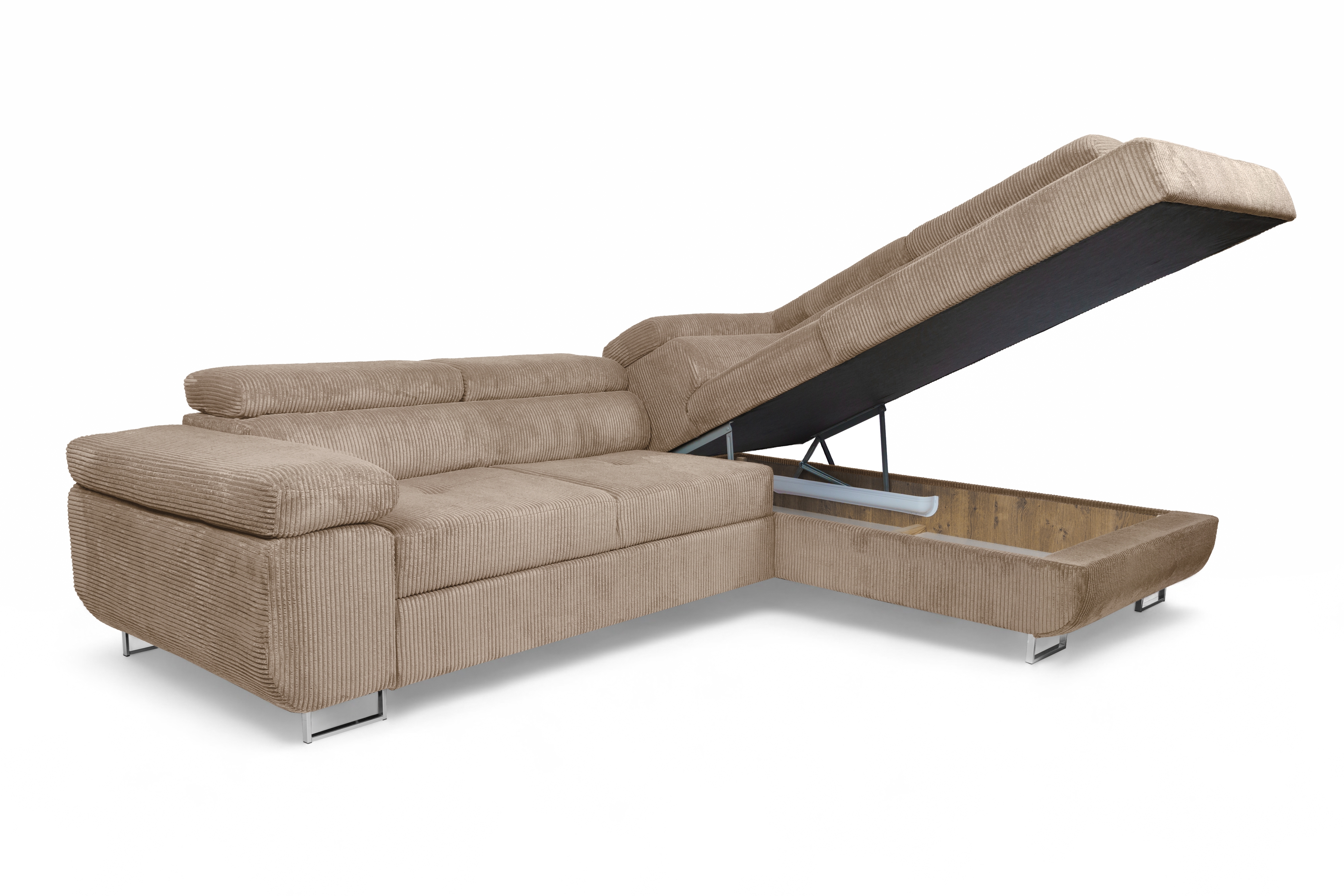 Rohová sedací souprava Annabelle L pravá - béžová Lincoln 17 / chromované nožky Rohová sedací souprava pravá strana do obývacího pokoje Annabelle - béžový manšestr Lincoln 17