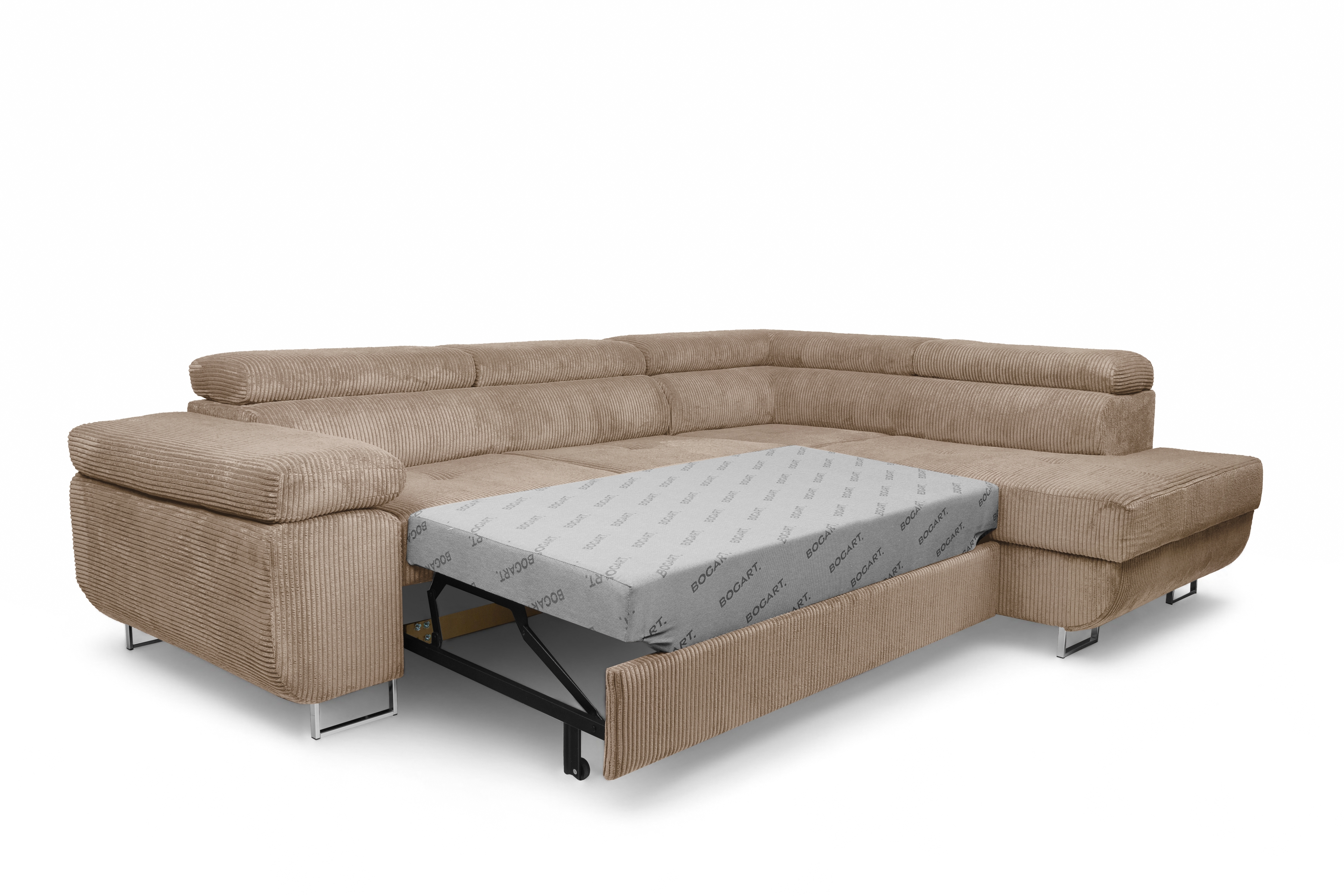 Rohová sedací souprava Annabelle L pravá - béžová Lincoln 17 / chromované nožky Rohová sedací souprava pravá strana do obývacího pokoje Annabelle - béžový manšestr Lincoln 17