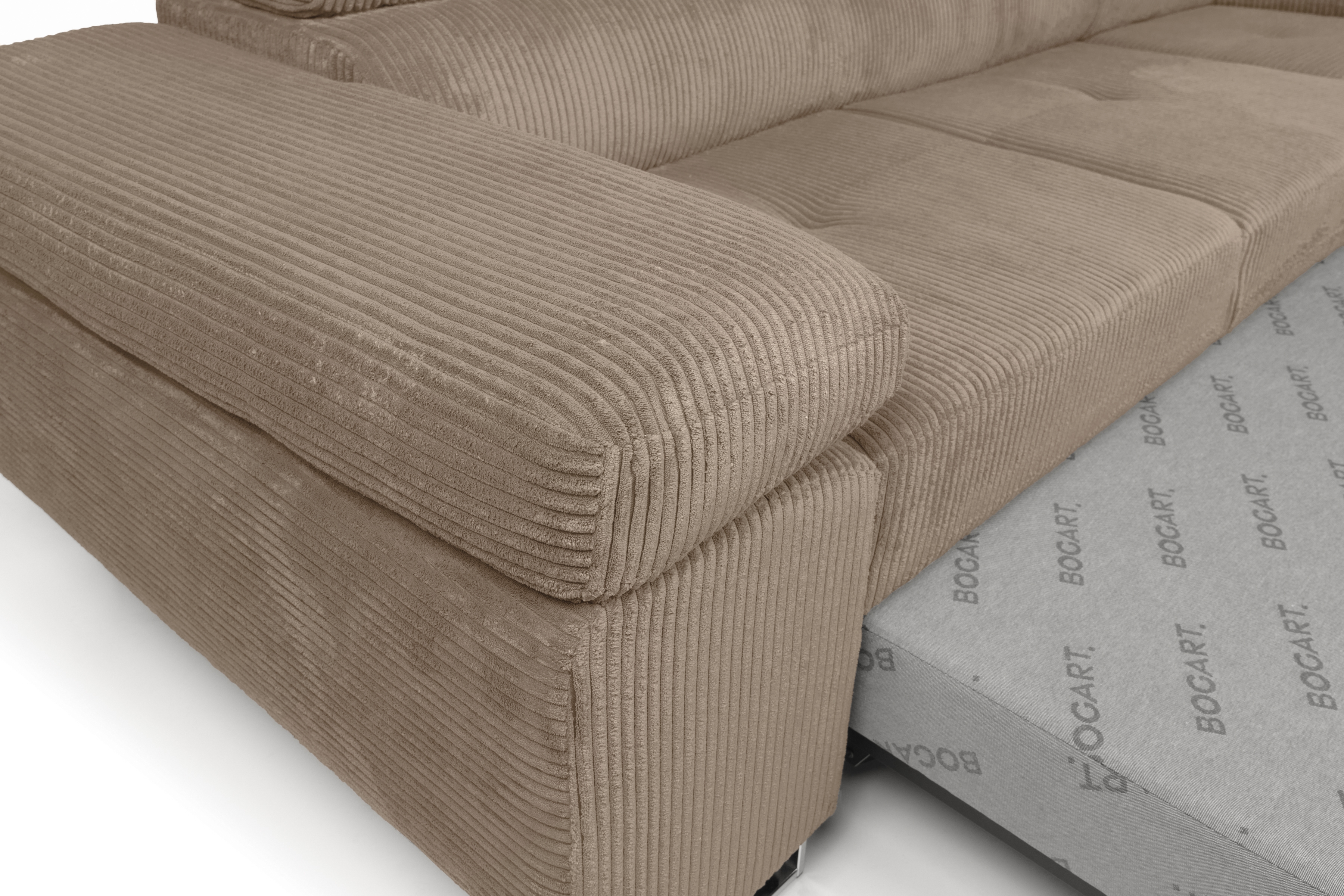 Rohová sedací souprava Annabelle L pravá - béžová Lincoln 17 / chromované nožky Rohová sedací souprava pravá strana do obývacího pokoje Annabelle - béžový manšestr Lincoln 17