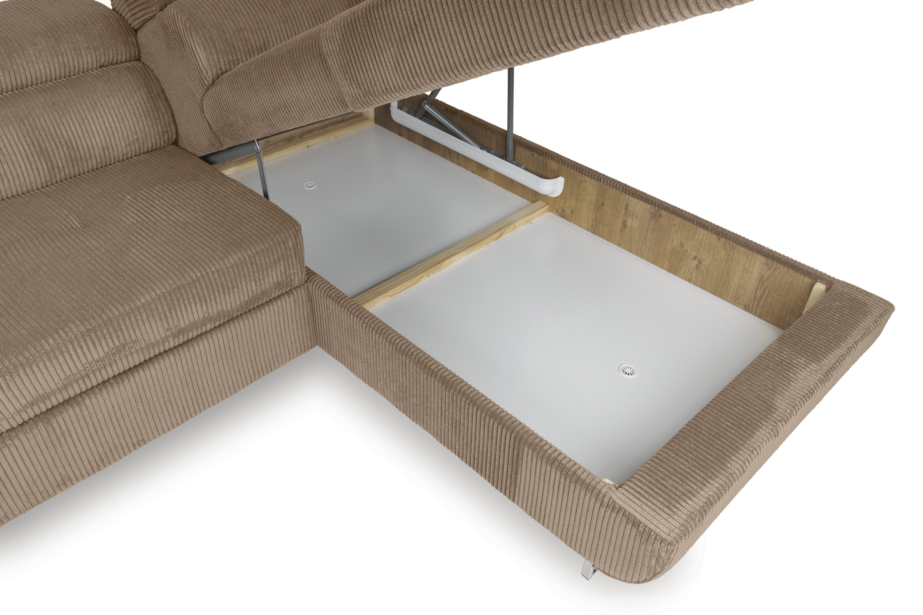 Rohová sedací souprava Annabelle L pravá - béžová Lincoln 17 / chromované nožky Rohová sedací souprava pravá strana do obývacího pokoje Annabelle - béžový manšestr Lincoln 17