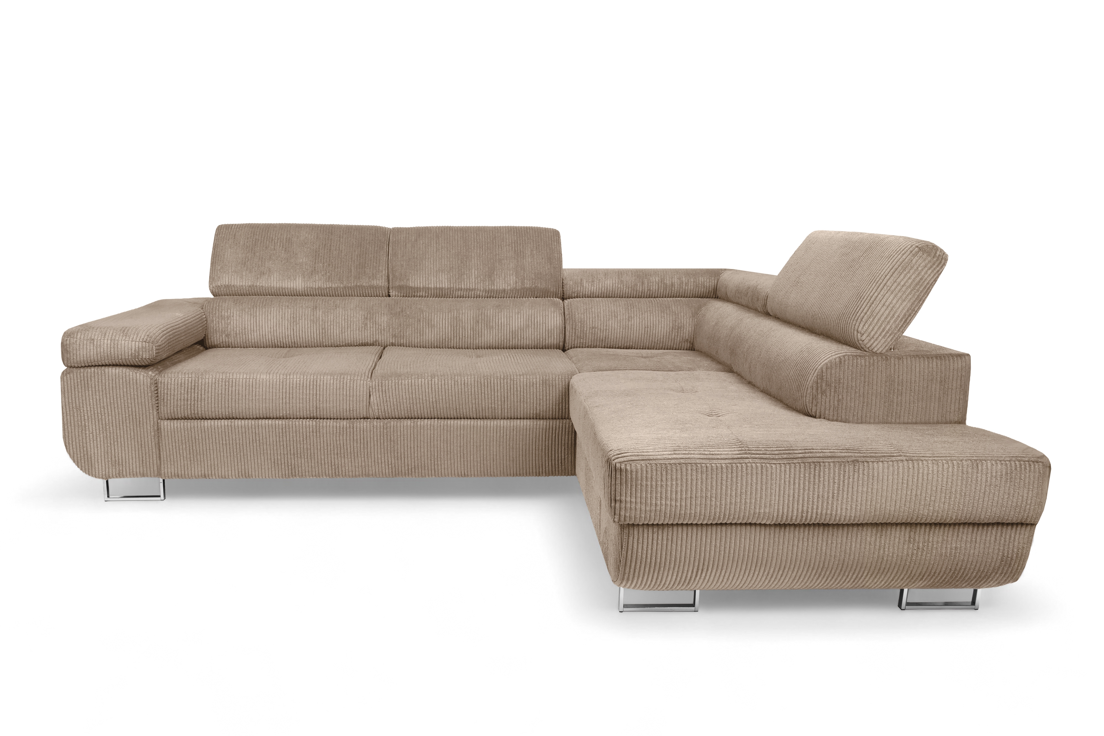 Rohová sedací souprava Annabelle L pravá - béžová Lincoln 17 / chromované nožky Rohová sedací souprava pravá strana do obývacího pokoje Annabelle - béžový manšestr Lincoln 17