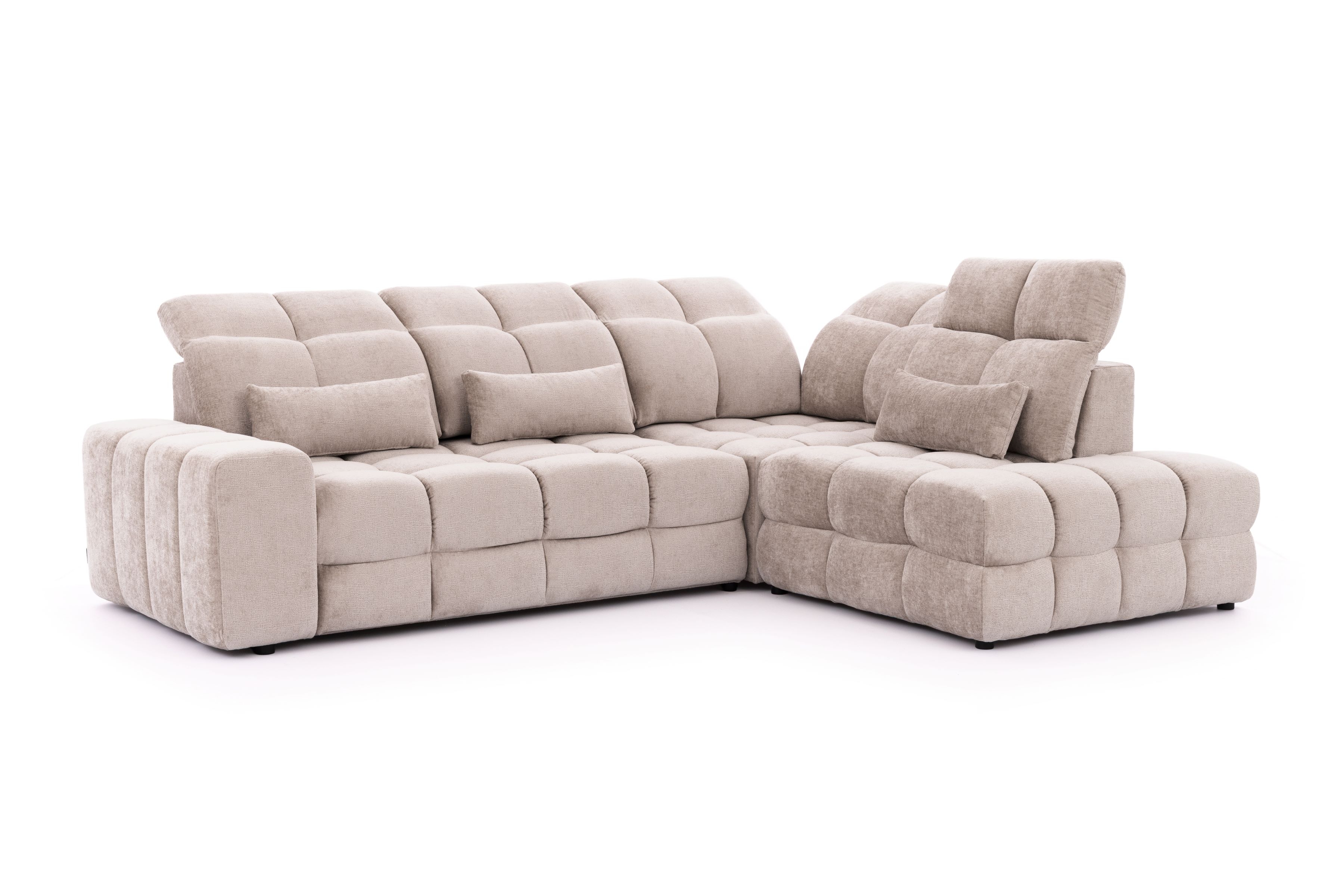 Rohová pohovka Magnelio Prestige L pravá s elektrickým výsuvem sedáku - béžový szenil Perfect Harmony 07 Rohová sedací souprava pravá Magnelio Prestige L z elektricky wysuwanym sedadlem - béžová šenil Perfect harmony 07