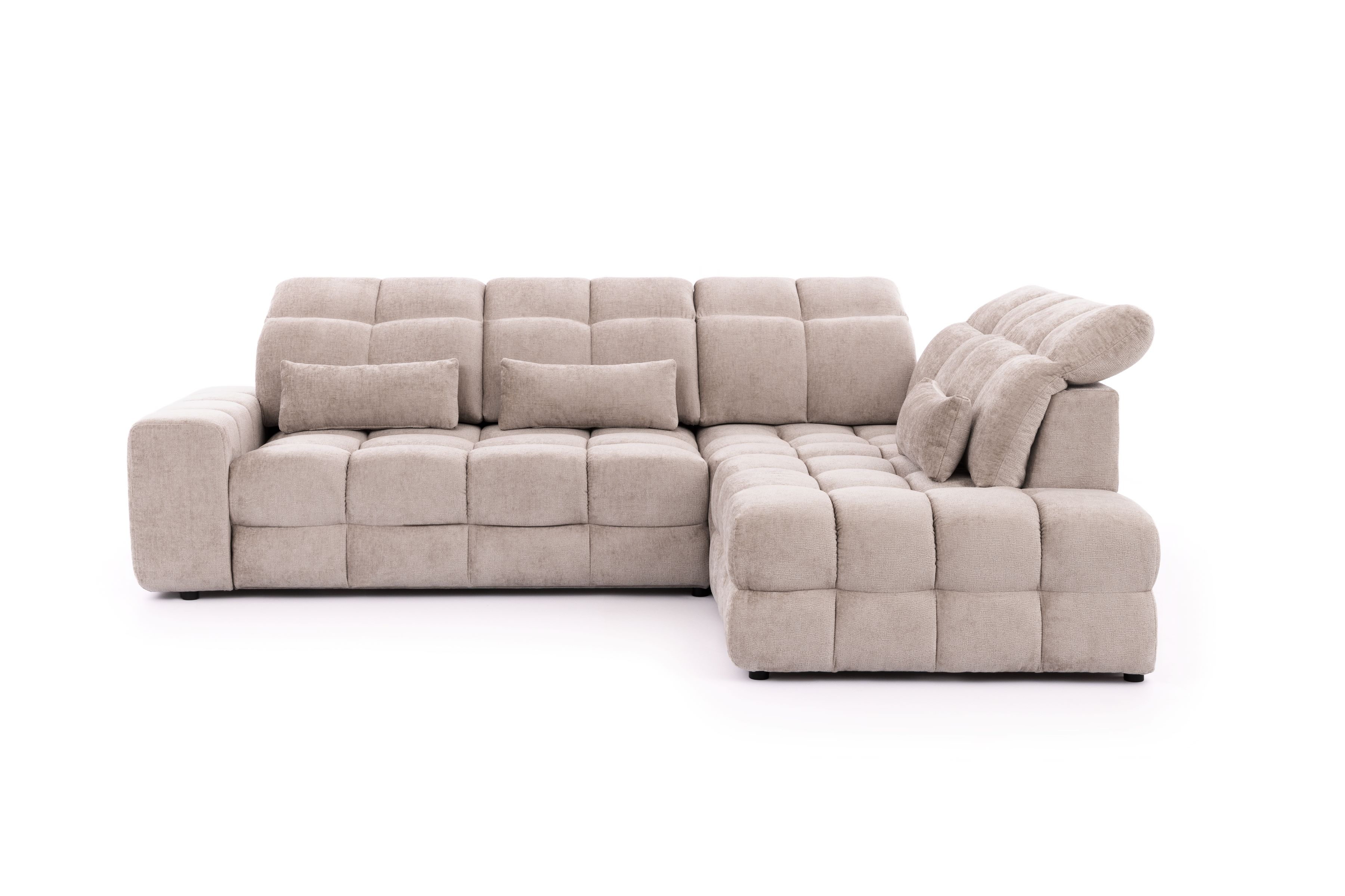 Rohová pohovka Magnelio Prestige L pravá s elektrickým výsuvem sedáku - béžový szenil Perfect Harmony 07 Rohová sedací souprava pravá Magnelio Prestige L z elektricky wysuwanym sedadlem - béžová šenil Perfect harmony 07