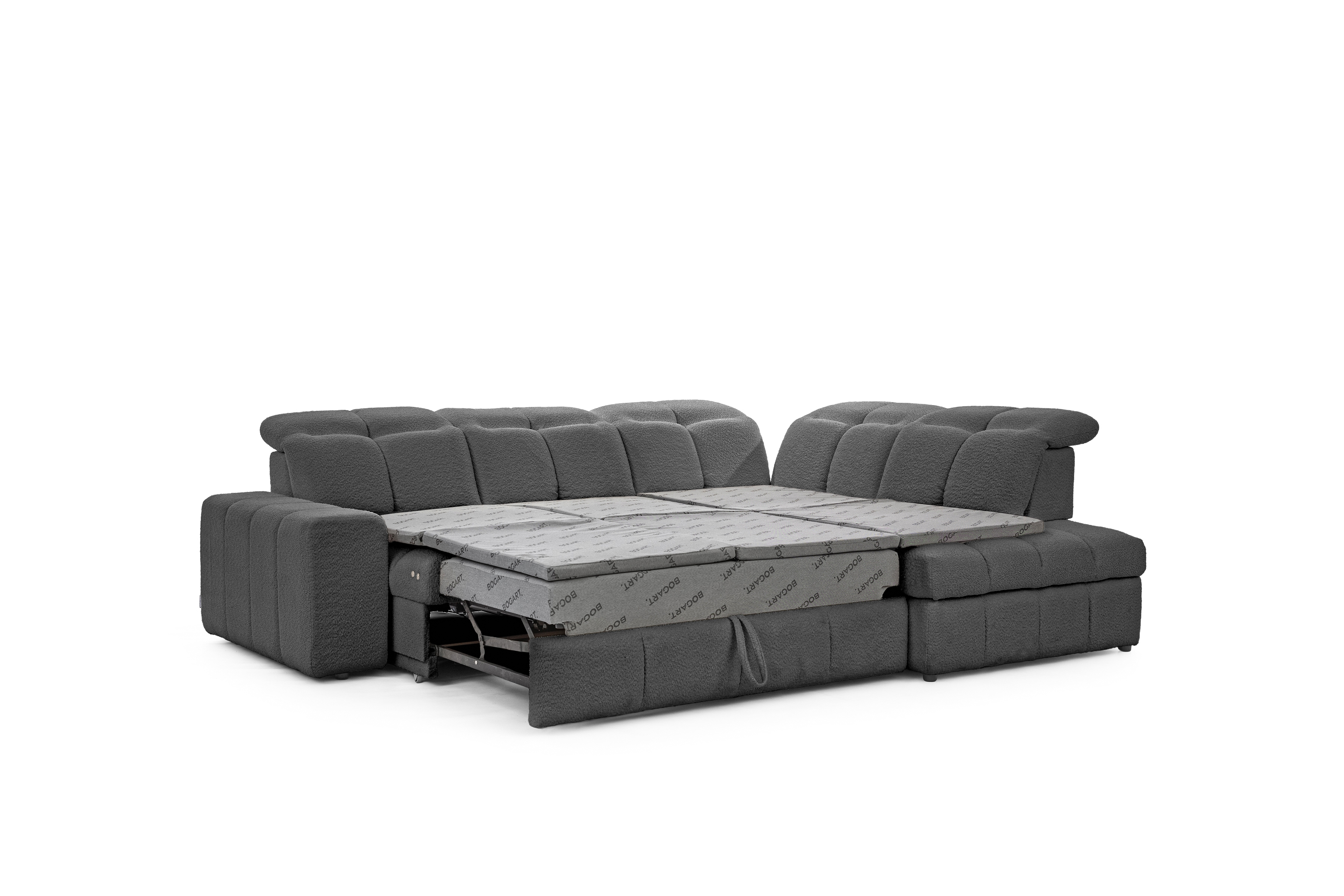 Elektrický rozkládací rohový gauč Magnelio L pravý - šedá bouclé Catch Me 25 Rohová sedací souprava pravá strana rozkládací z elektricky wysuwanym sedadlem Magnelio L - šedá boucle Catch me 25