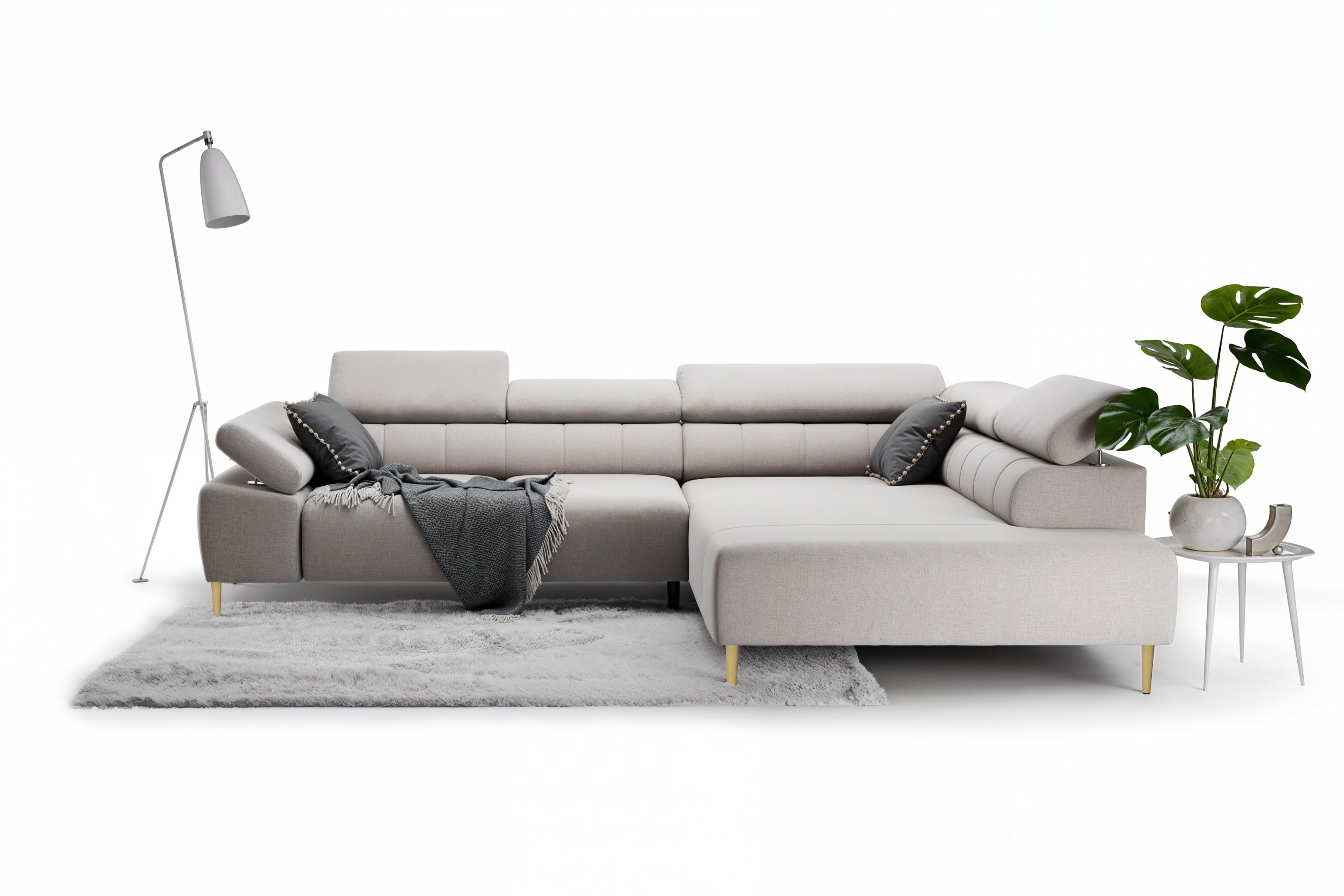 Rohová sedací souprava Taloria L pravá - béžová látka Maya 01 / zlaté nožky Rohová sedací souprava pravá Taloria L - Maya 01, Nohy zlaté