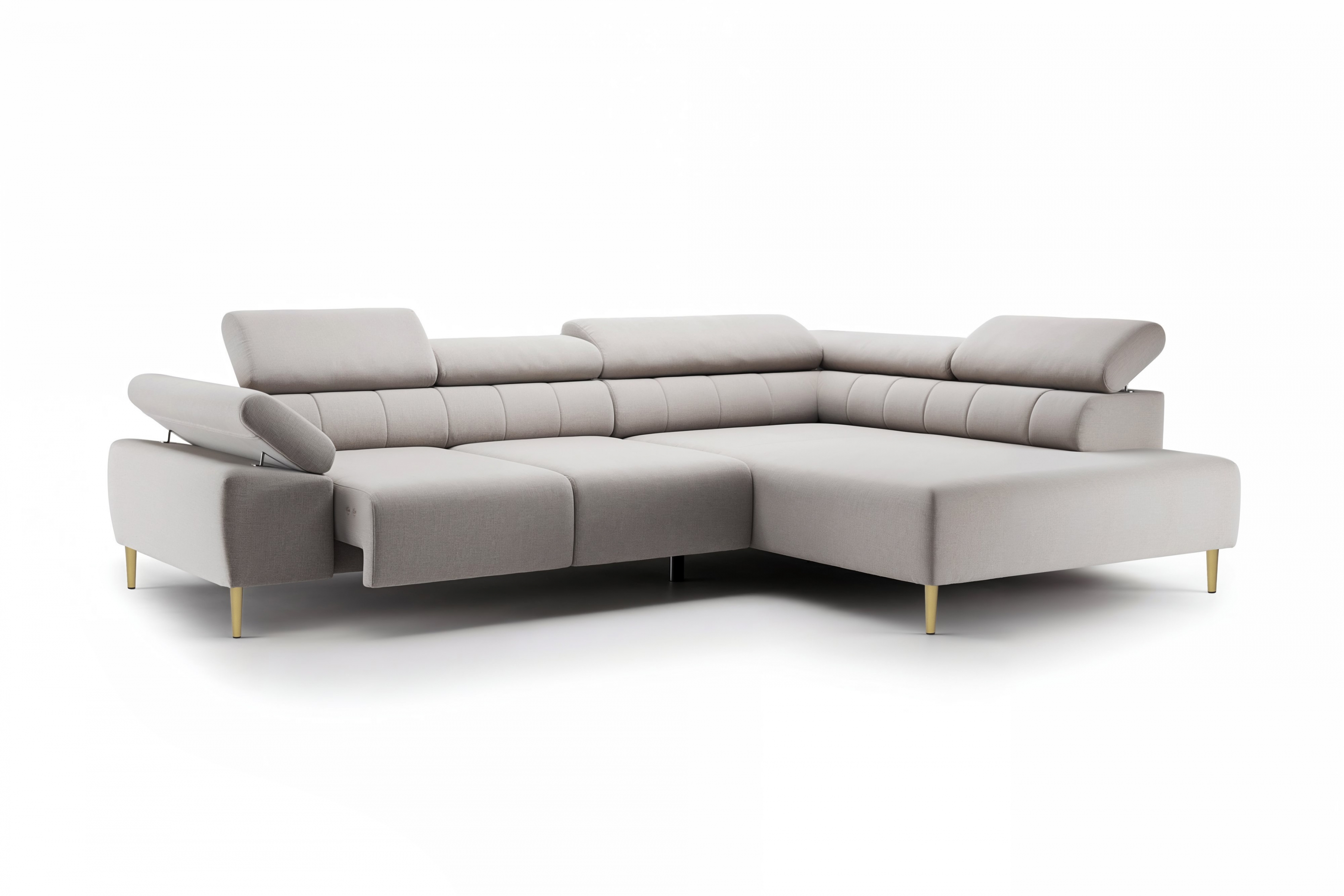 Rohová sedací souprava Taloria L pravá - béžová látka Maya 01 / zlaté nožky Rohová sedací souprava pravá Taloria L - Maya 01, Nohy zlaté