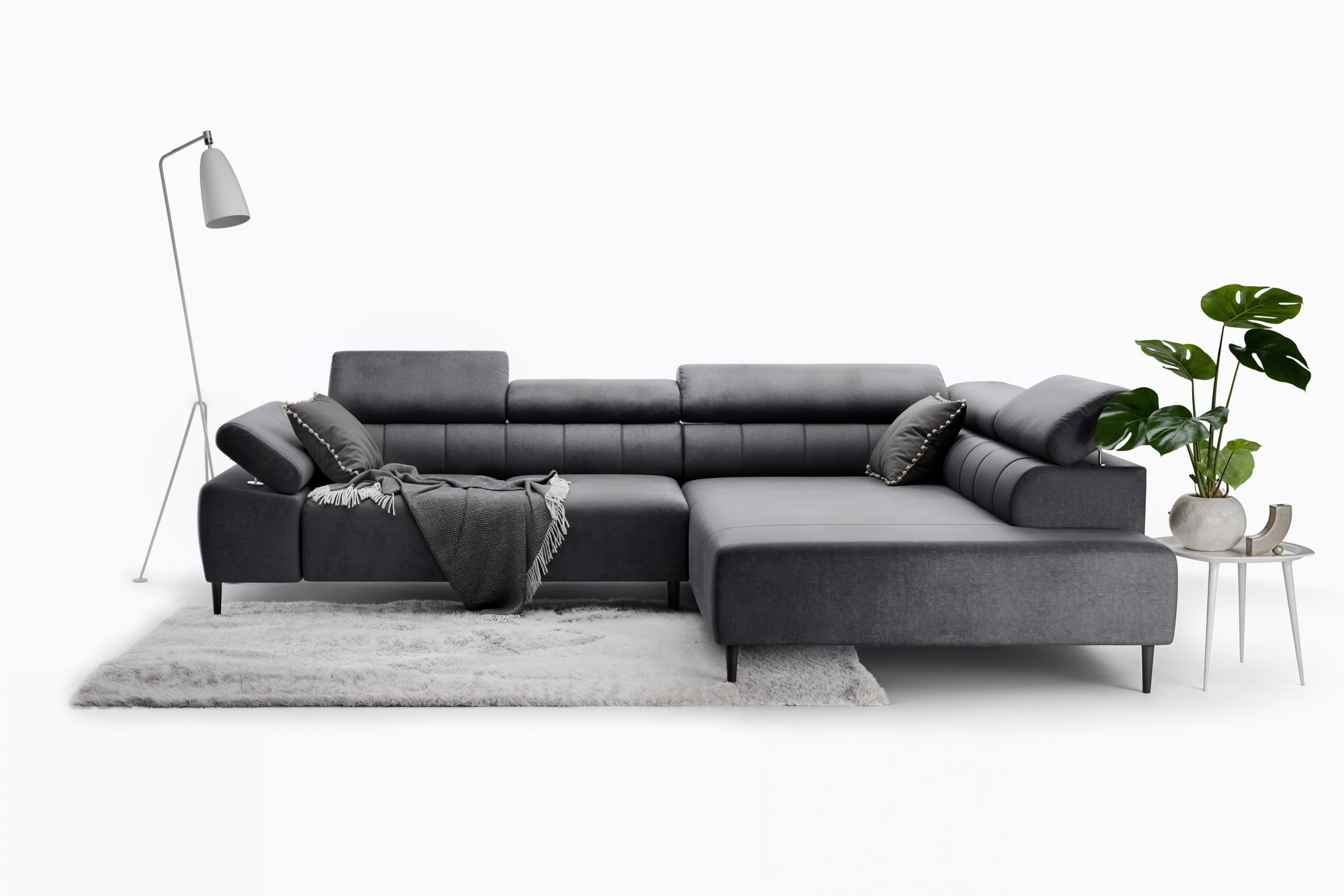 Rohová sedačka Taloria L s el. výsuvným sedadlom pravá - grafitový ľahkočistiaci zamat Zetta 305 / čierne nožičky Rohová sedacia súprava pravá strana Taloria L - Zetta 305, nožičky čierny