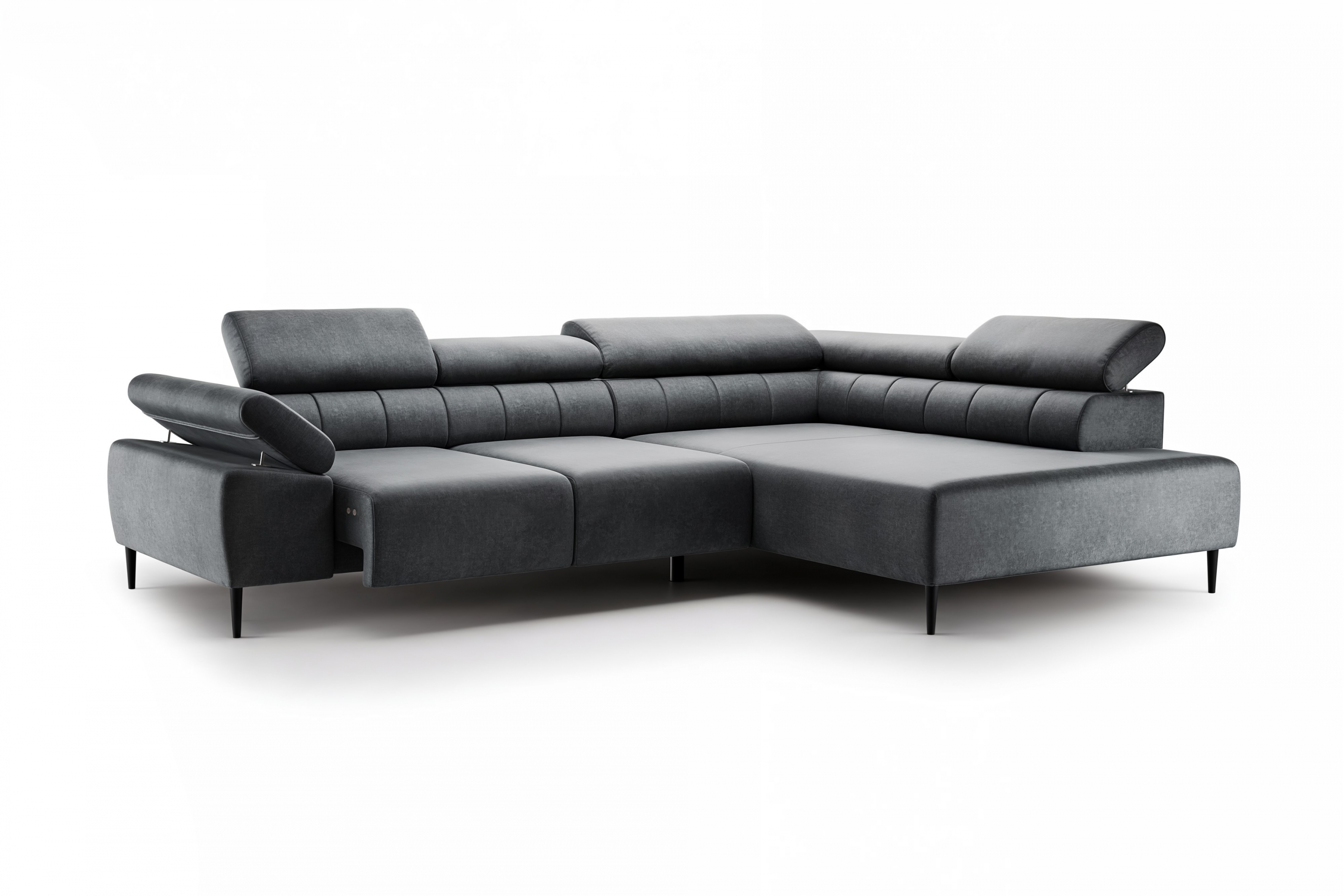 Rohová sedačka Taloria L s el. výsuvným sedadlom pravá - grafitový ľahkočistiaci zamat Zetta 305 / čierne nožičky Rohová sedacia súprava pravá strana Taloria L - Zetta 305, nožičky čierny