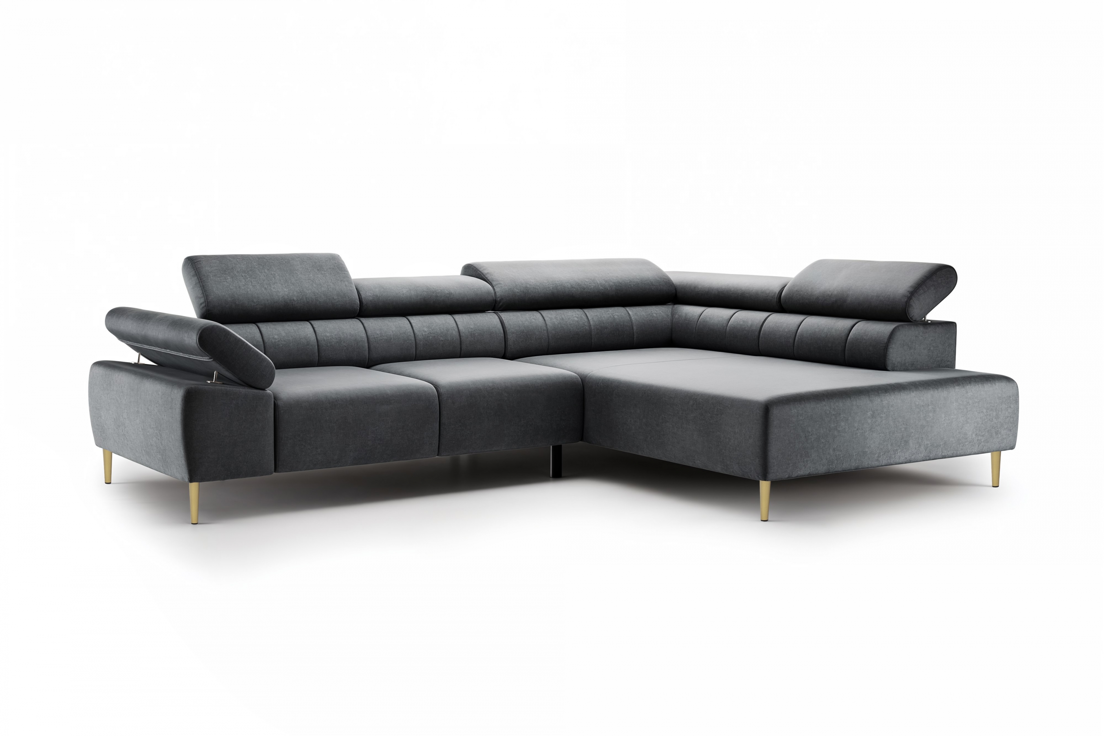 Rohová sedačka Taloria L s el. výsuvným sedadlom pravá - grafitový ľahkočistiaci zamat Zetta 305 / zlaté nožičky Rohová sedacia súprava pravá strana Taloria L - Zetta 305, nožičky zlote