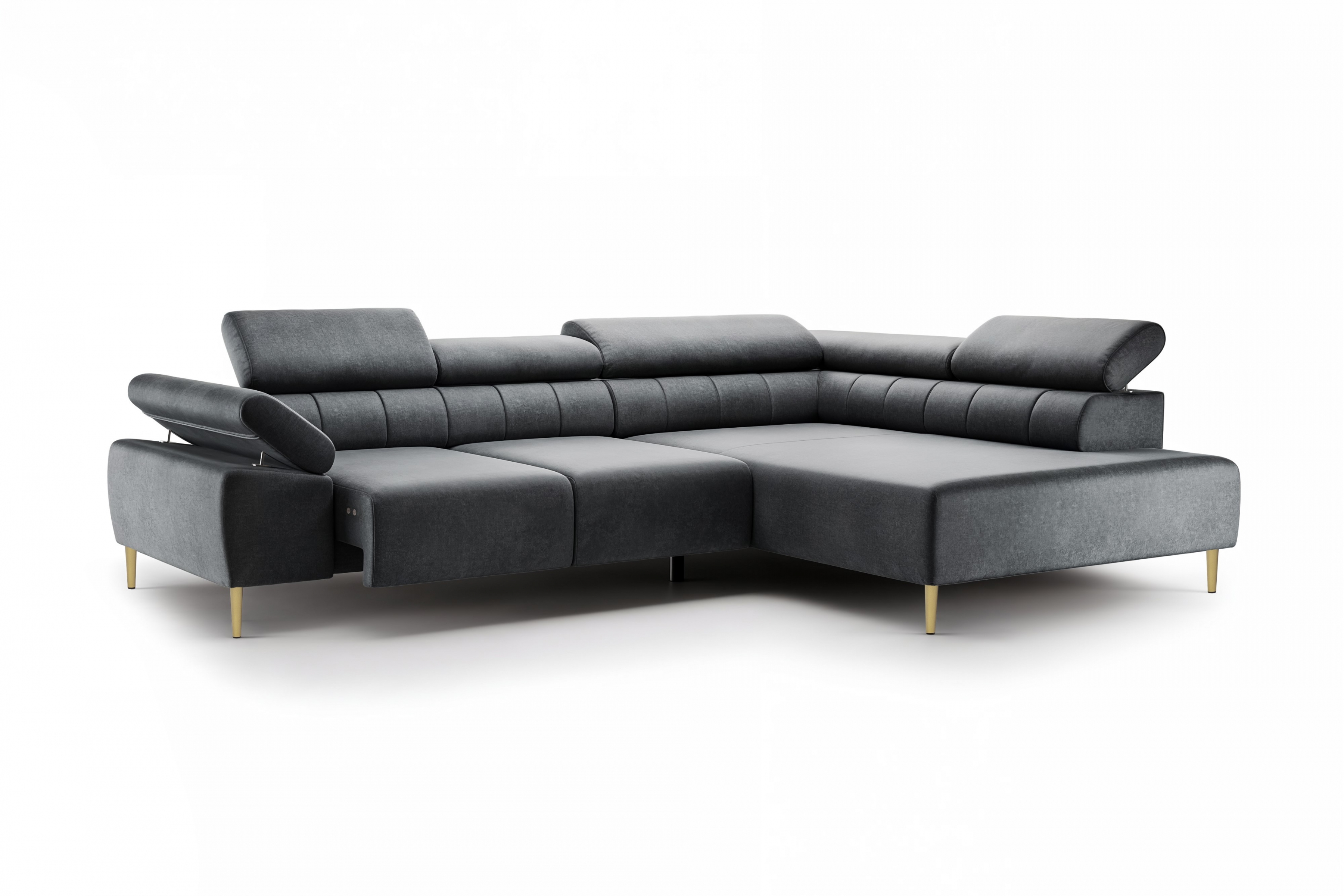 Rohová sedačka Taloria L s el. výsuvným sedadlom pravá - grafitový ľahkočistiaci zamat Zetta 305 / zlaté nožičky Rohová sedacia súprava pravá strana Taloria L - Zetta 305, nožičky zlote