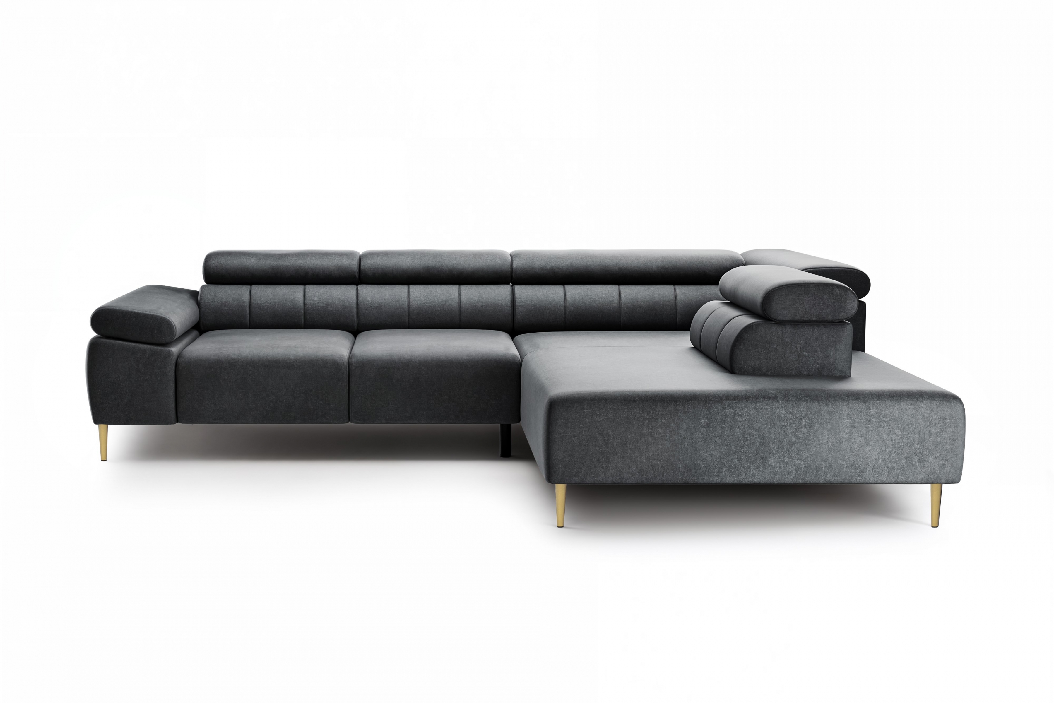 Rohová sedačka Taloria L s el. výsuvným sedadlom pravá - grafitový ľahkočistiaci zamat Zetta 305 / zlaté nožičky Rohová sedacia súprava pravá strana Taloria L - Zetta 305, nožičky zlote