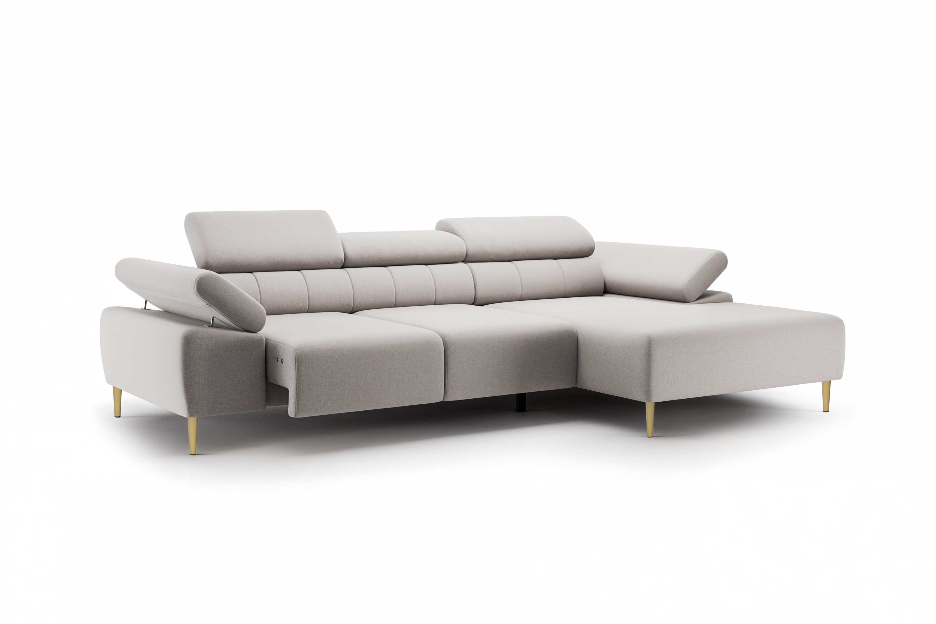 Rohová sedačka Taloria Mini s el. výsuvným sedadlom pravá - béžová ľahkočistiaca látka Maya 01 / zlaté nožičky Rohová sedacia súprava pravá strana Taloria Mini - Maya 01, nožičky zlote