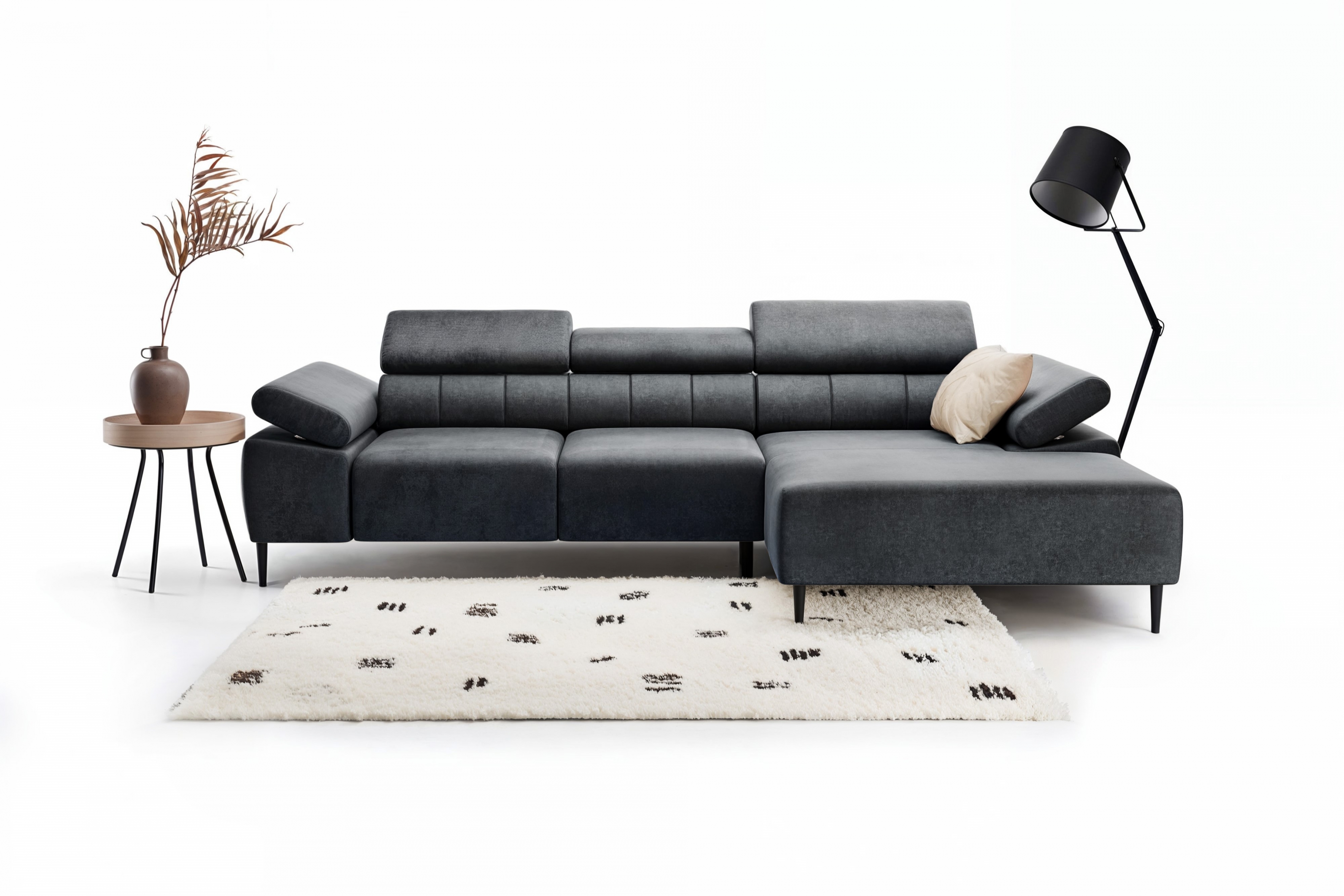 Rohová sedačka Taloria Mini s el. výsuvným sedadlom pravá - šedý ľahkočistiaci zamat Zetta 305 / čierne nožičky Rohová sedacia súprava pravá strana Taloria Mini - Zetta 305, nožičky čierny