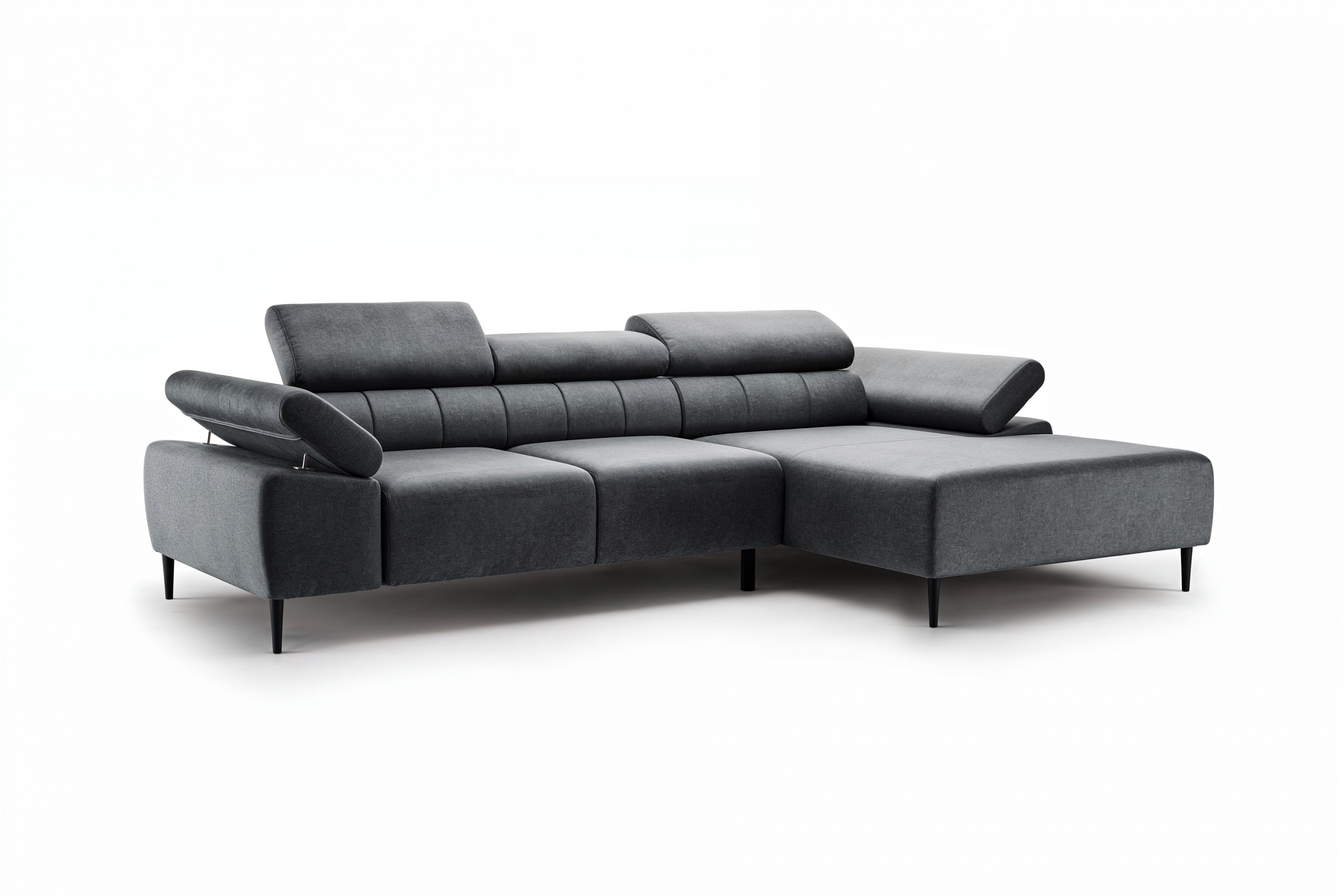 Rohová sedačka Taloria Mini s el. výsuvným sedadlom pravá - šedý ľahkočistiaci zamat Zetta 305 / čierne nožičky Rohová sedacia súprava pravá strana Taloria Mini - Zetta 305, nožičky čierny