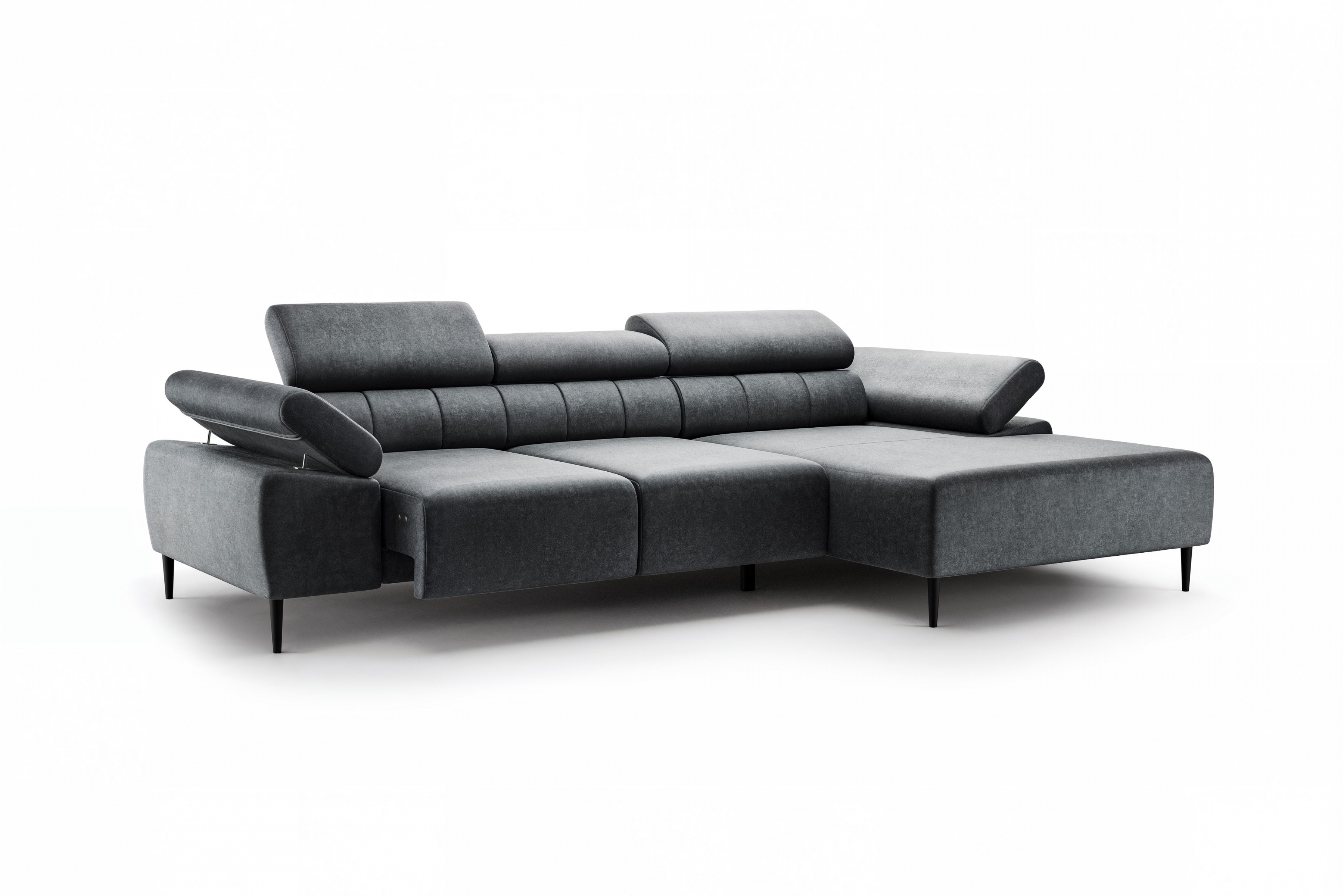 Rohová sedačka Taloria Mini s el. výsuvným sedadlom pravá - šedý ľahkočistiaci zamat Zetta 305 / čierne nožičky Rohová sedacia súprava pravá strana Taloria Mini - Zetta 305, nožičky čierny