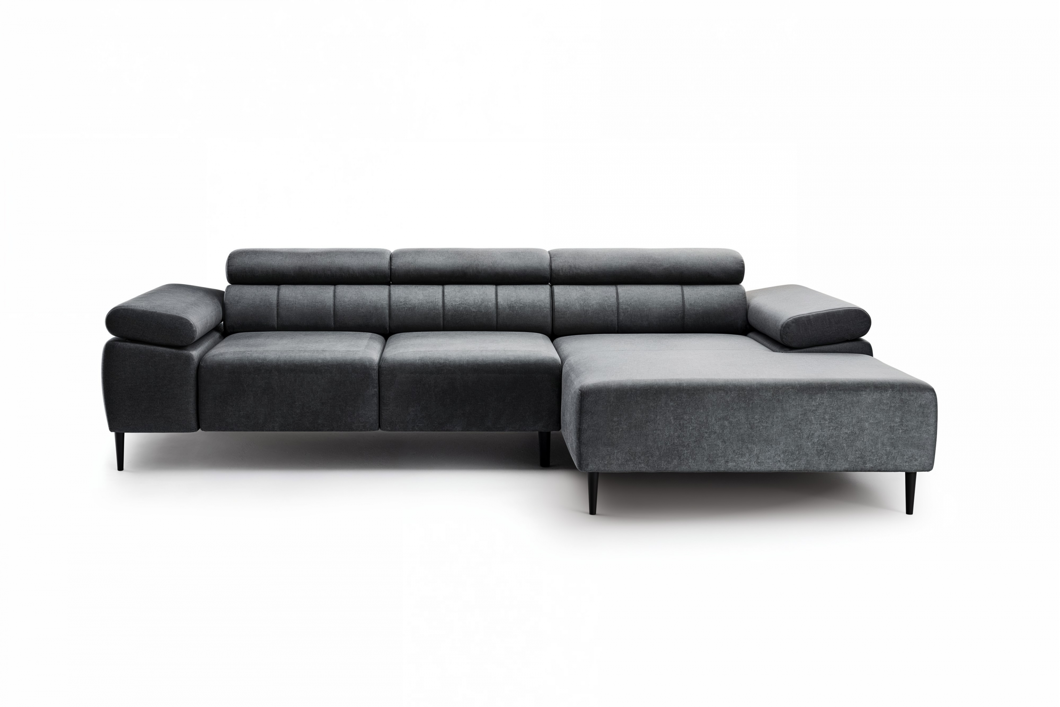 Rohová sedačka Taloria Mini s el. výsuvným sedadlom pravá - šedý ľahkočistiaci zamat Zetta 305 / čierne nožičky Rohová sedacia súprava pravá strana Taloria Mini - Zetta 305, nožičky čierny