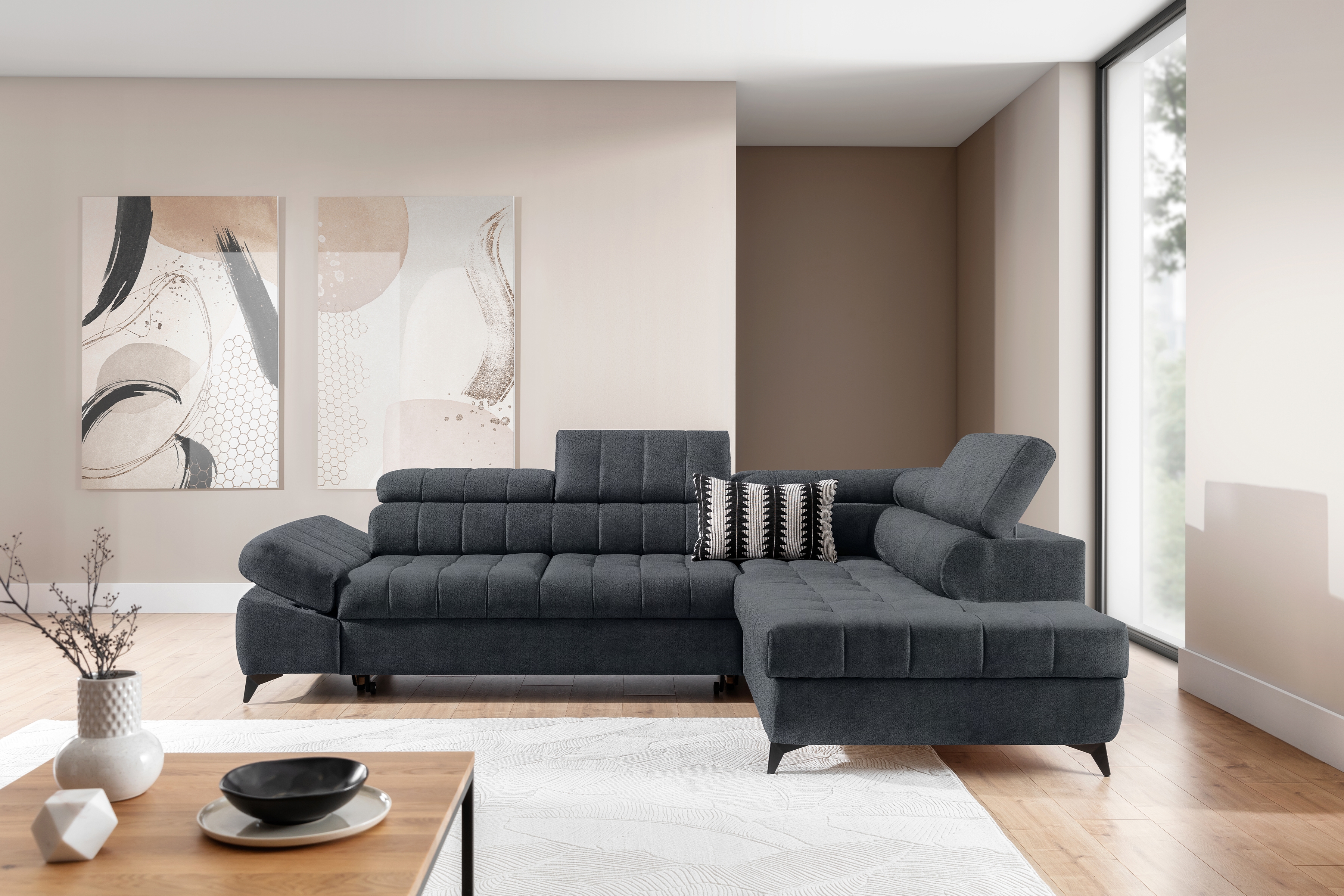 Rohová sedacia súprava Valoris L pravá s funkciou spania - grafitový šenil Perfect Harmony 90 Rohová sedacia súprava pravá strana Valoris L s funkciou spania - Grafitový šenil Perfect Harmony 90