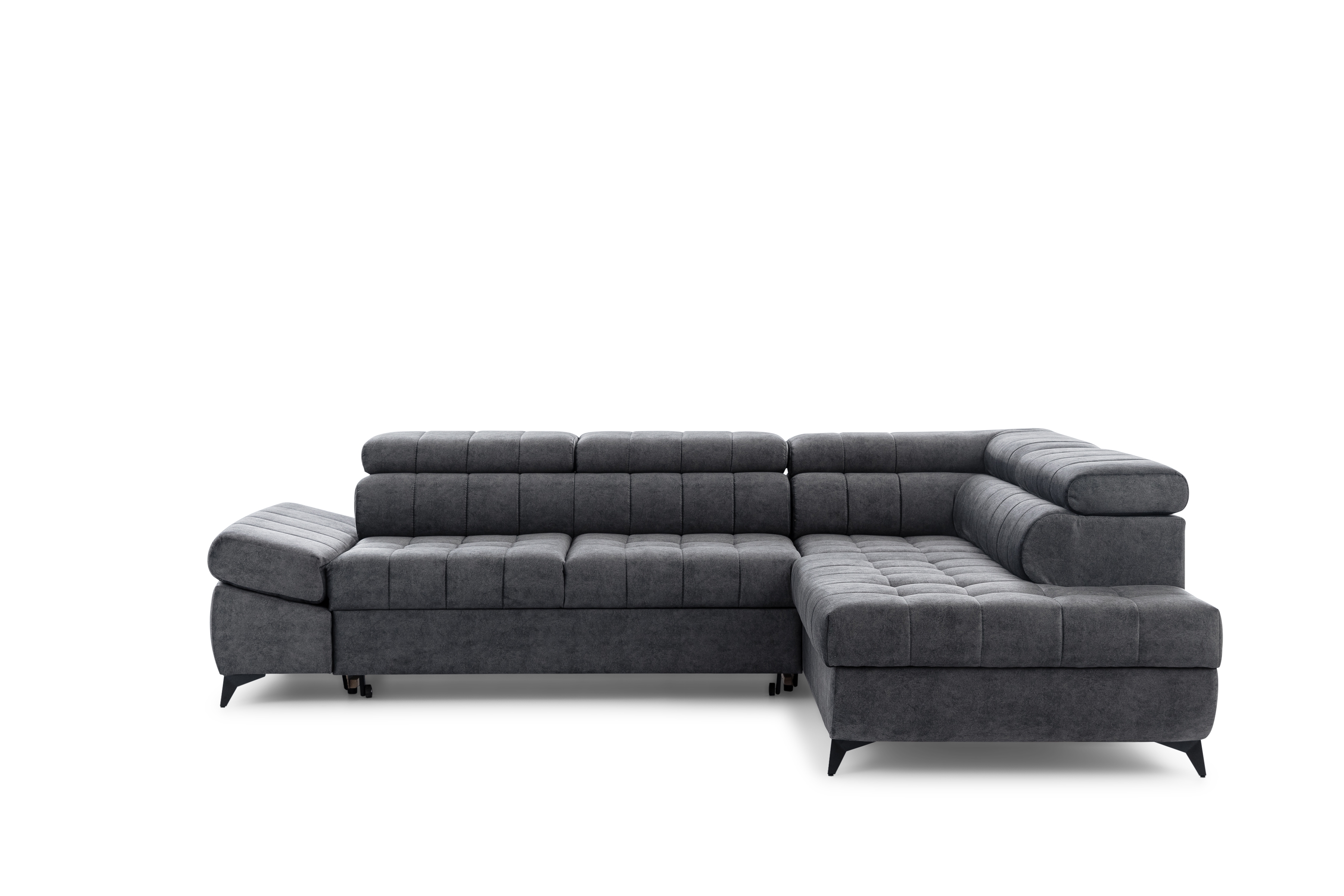 Pravostranná rohová pohovka Valoris L s rozkladem - grafitový hydrofobní samet Zetta 305 Rohová sedací souprava pravá Valoris L rozkládací - grafitová samet hydrofobní  Zetta 305