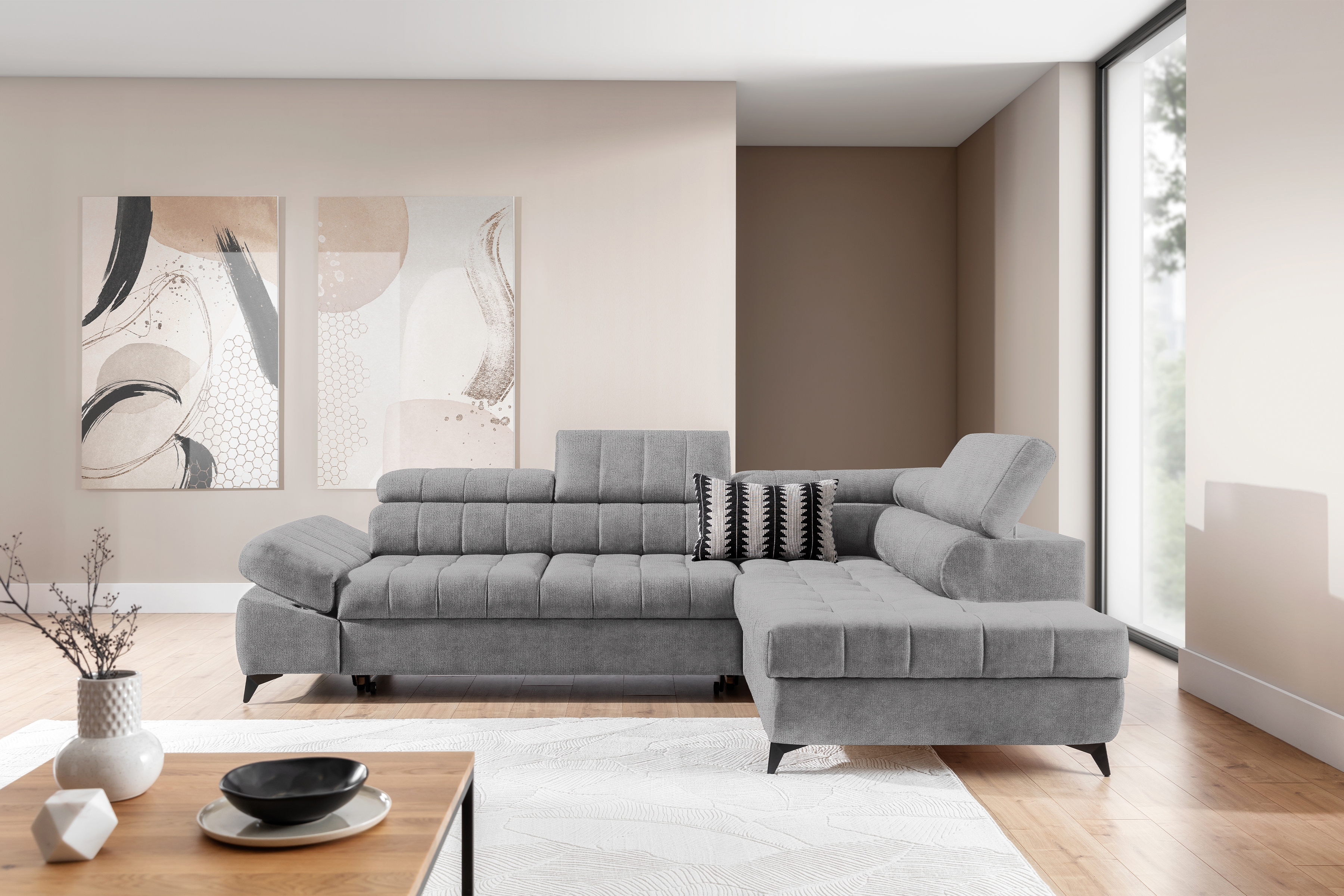 Rohová sedacia súprava Valoris L pravá s funkciou spania - sivý šenil Perfect Harmony 80 Rohová sedacia súprava pravá strana Valoris L s funkciou spania - šedý šenil Perfect Harmony 80