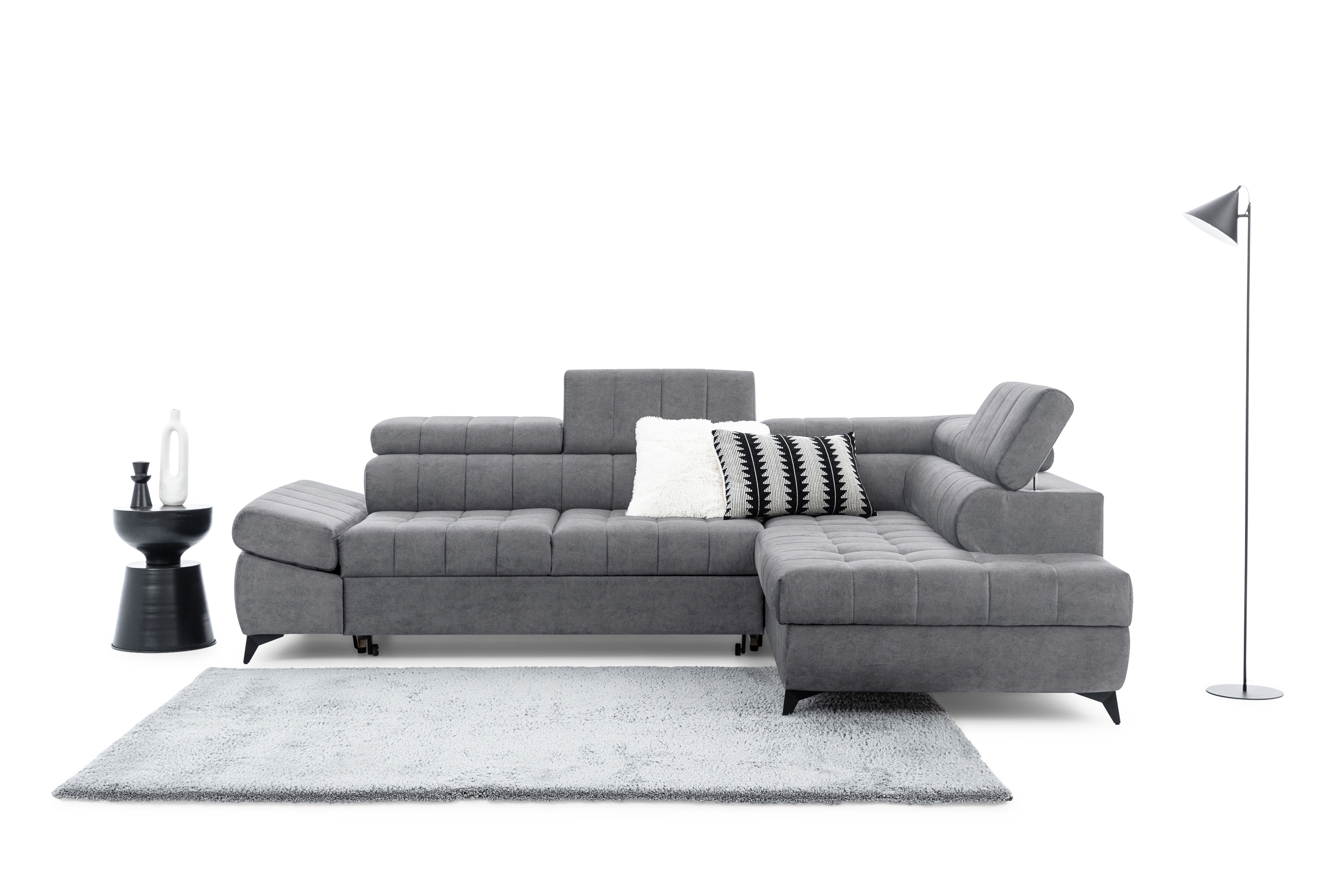 Rohová sedacia súprava Valoris L pravá s funkciou spania - sivý ľahkočistiaci zamat Cloud 82 Rohová sedacia súprava pravá strana Valoris L s funkciou spania - šedý zamat ľahkočistiaci Cloud 82