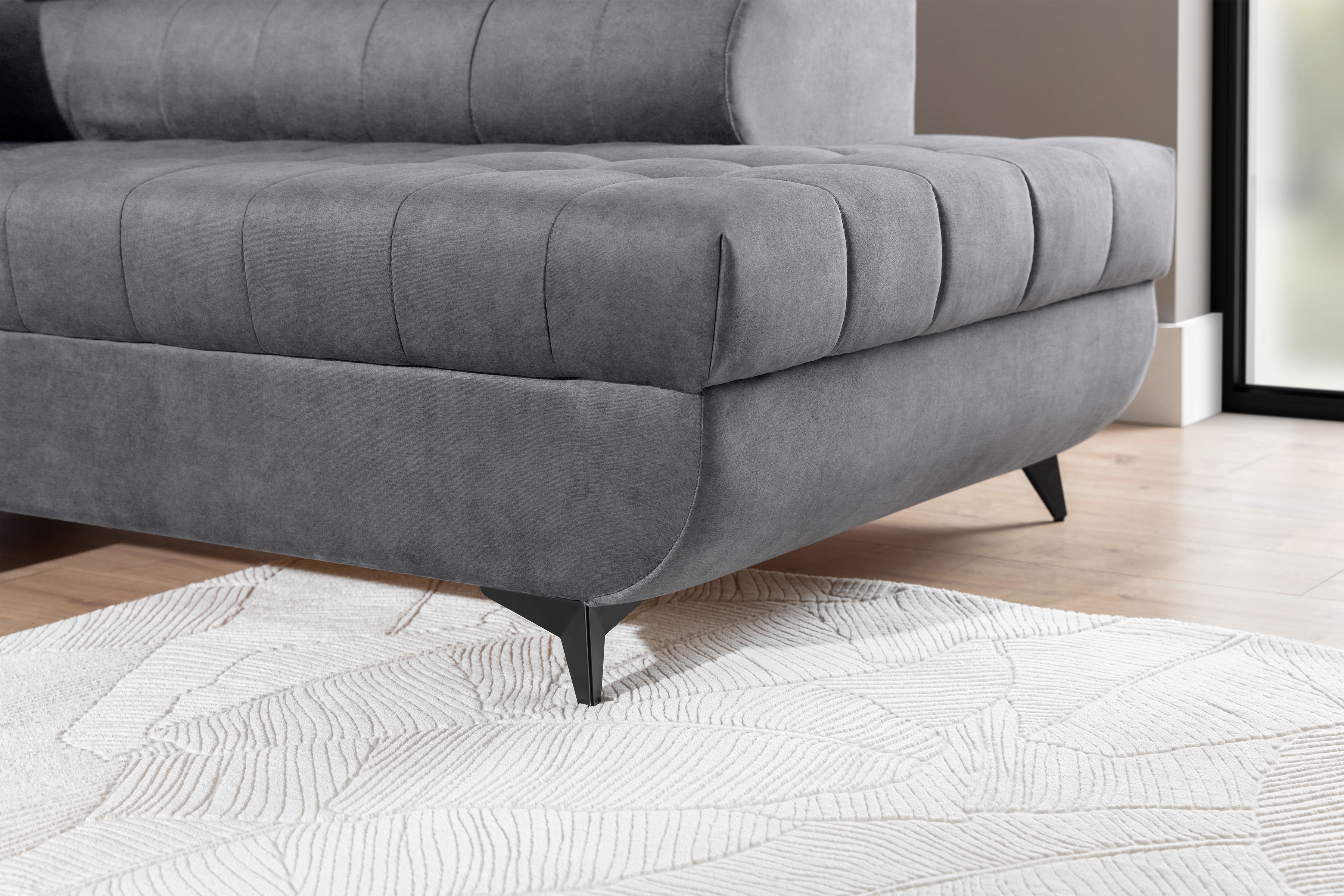 Rohová sedacia súprava Valoris L pravá s funkciou spania - sivý ľahkočistiaci zamat Cloud 82 Rohová sedacia súprava pravá strana Valoris L s funkciou spania - šedý zamat ľahkočistiaci Cloud 82